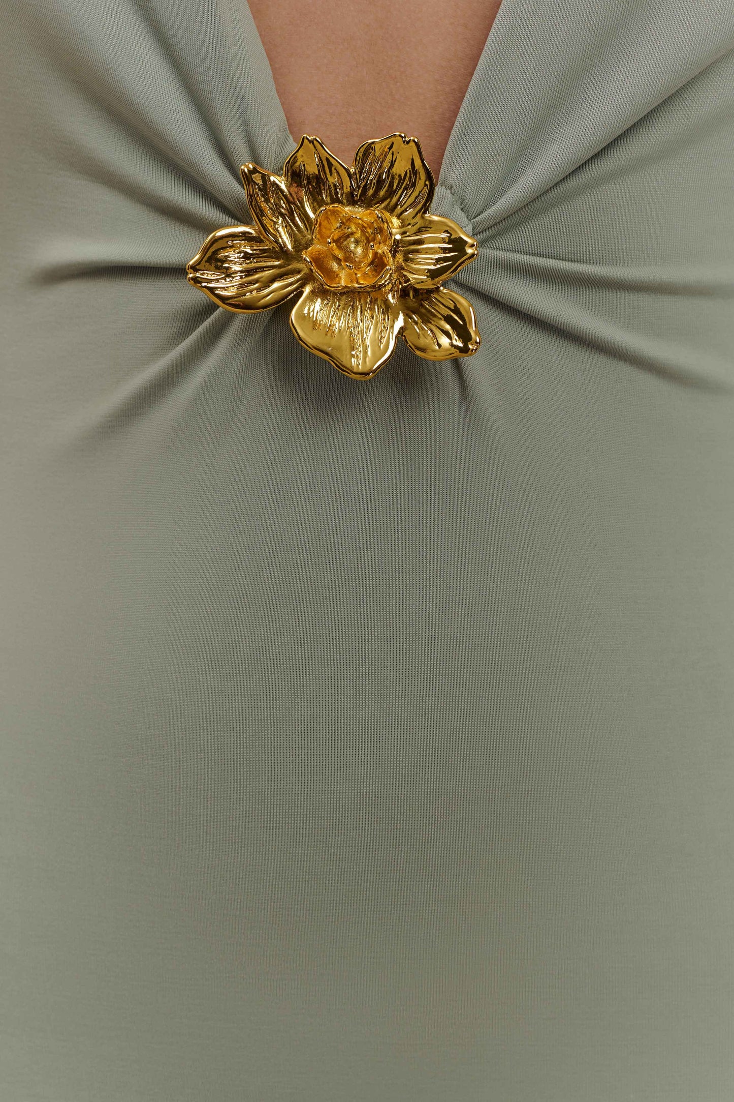 Beck Plunge Maxi Dress With Floral Hardware - Basil