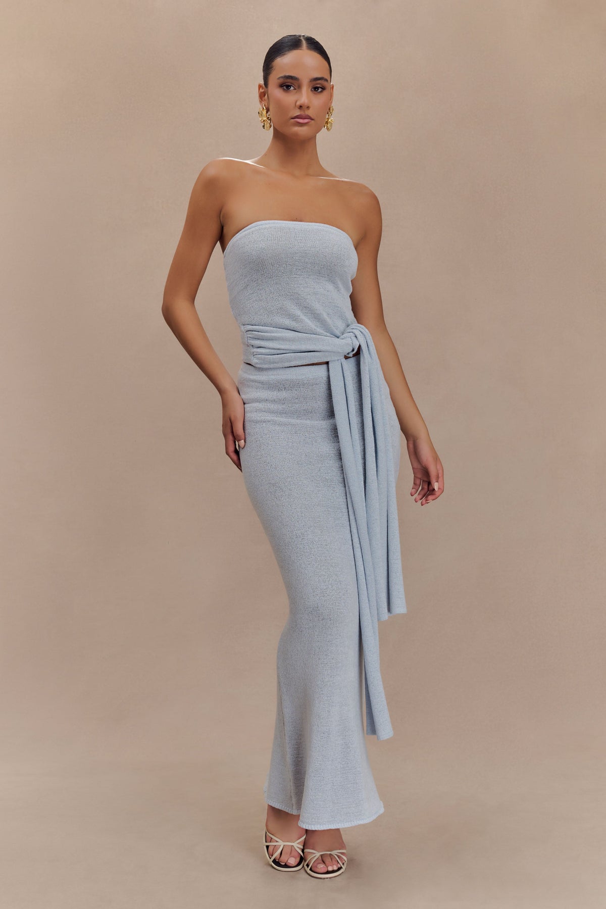 Phoebe Strapless Tie Knit Top - Ice Blue