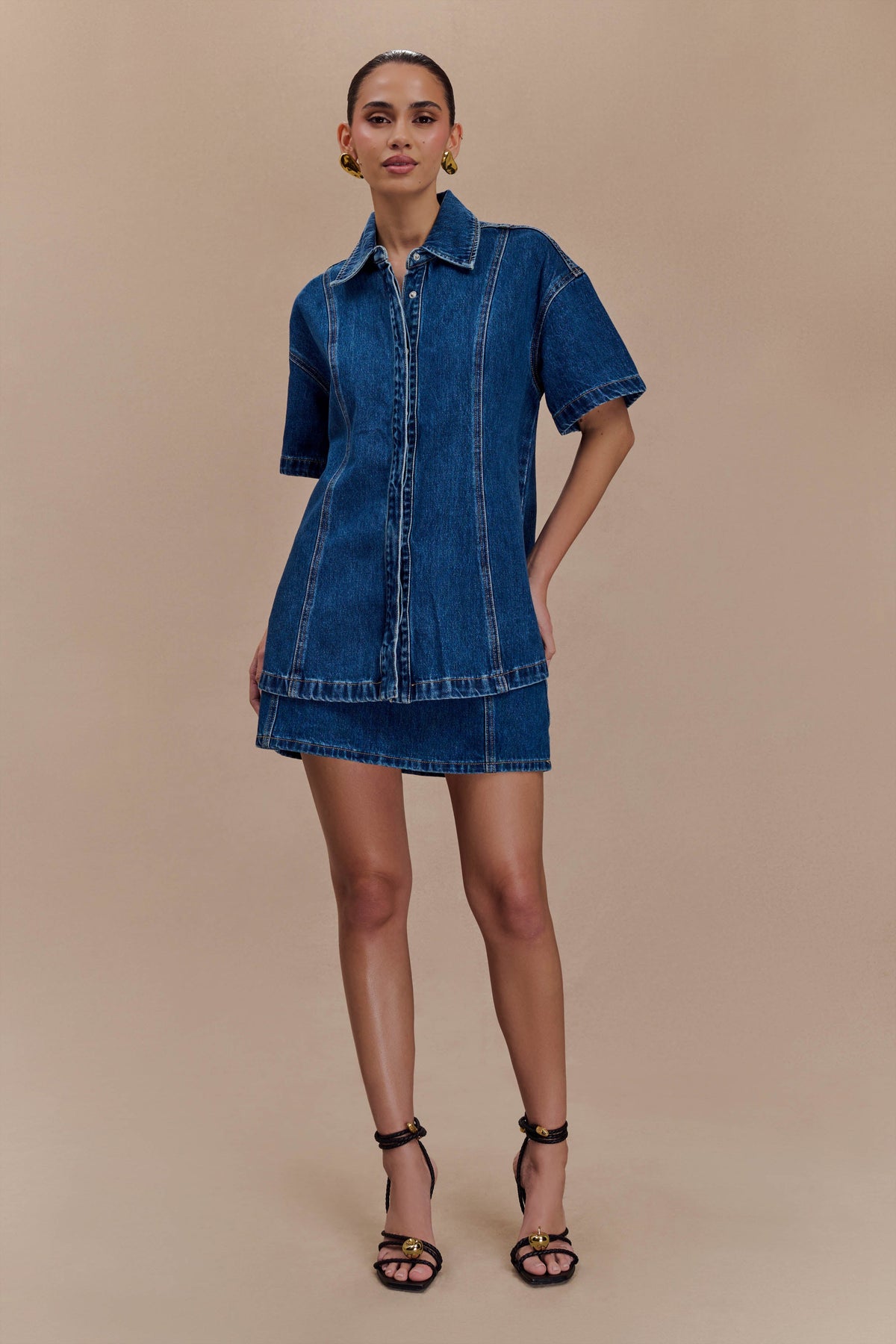 Maya Oversized Denim Shirt - Dark Blue