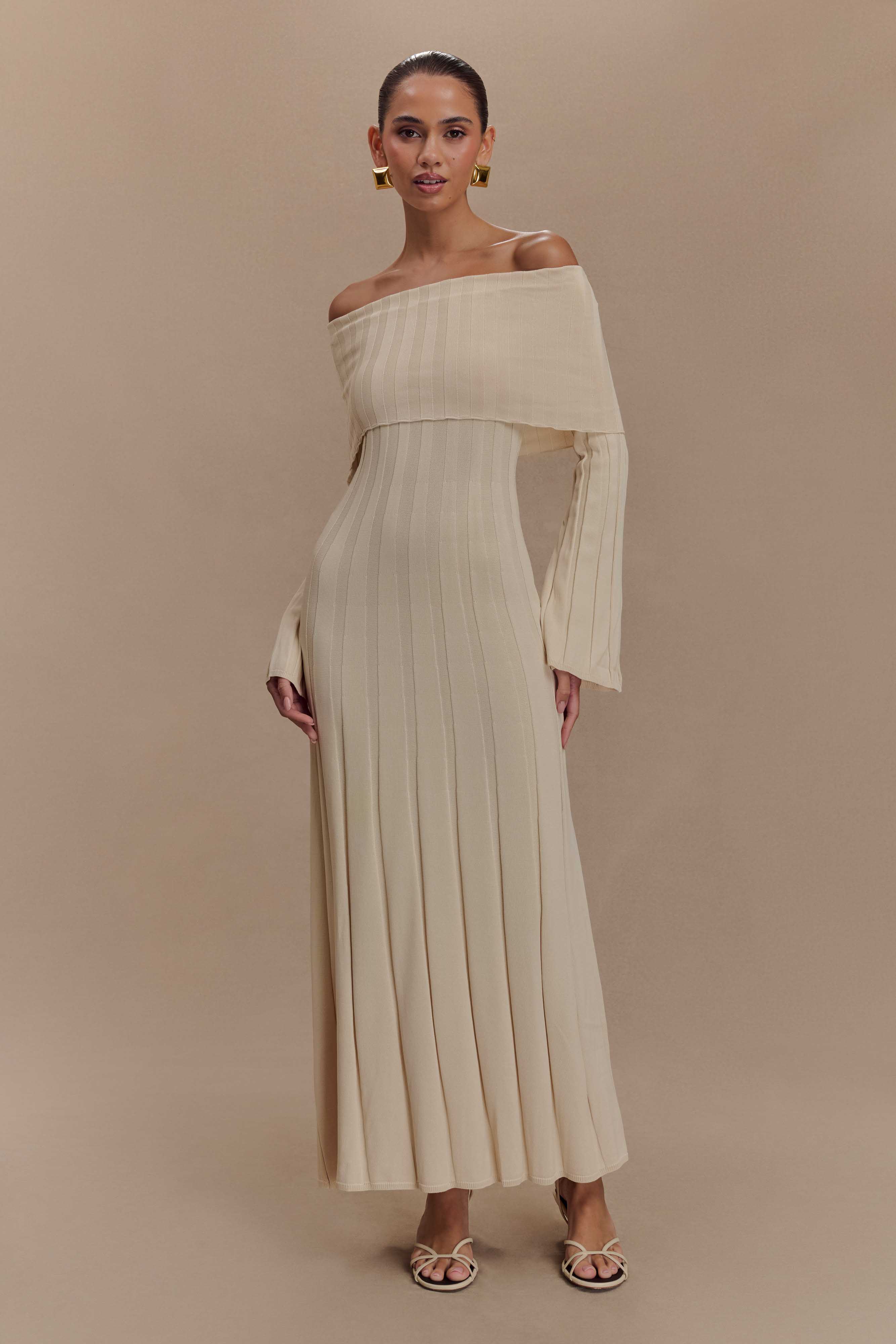 Alonza Long Sleeve Knit Midi Dress / Cream | MESHKI | 3XL Alonza Long Sleeve Knit Midi Dress / Cream | MESHKI | 3XL