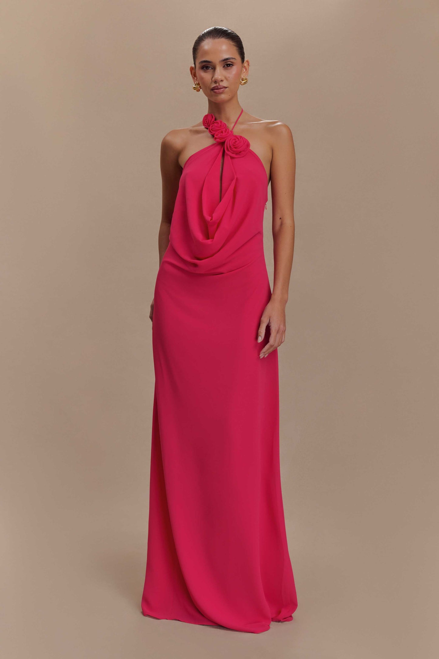 Rosalia Cowl Neck Maxi Dress - Raspberry
