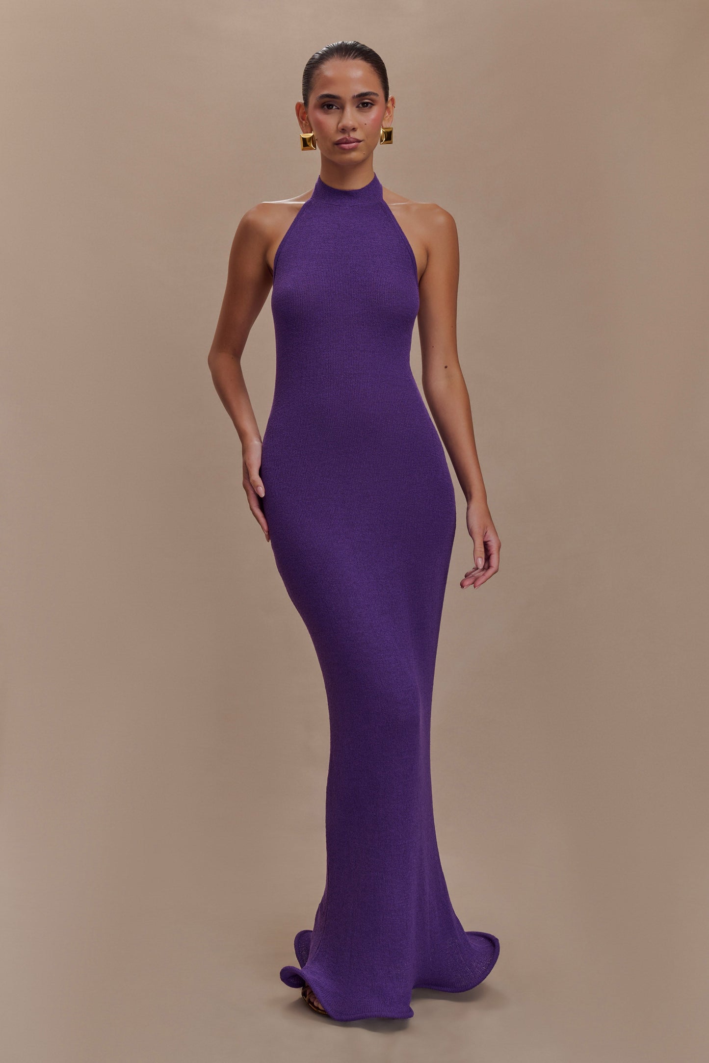 Melodie Halter Knit Maxi Dress - Purple