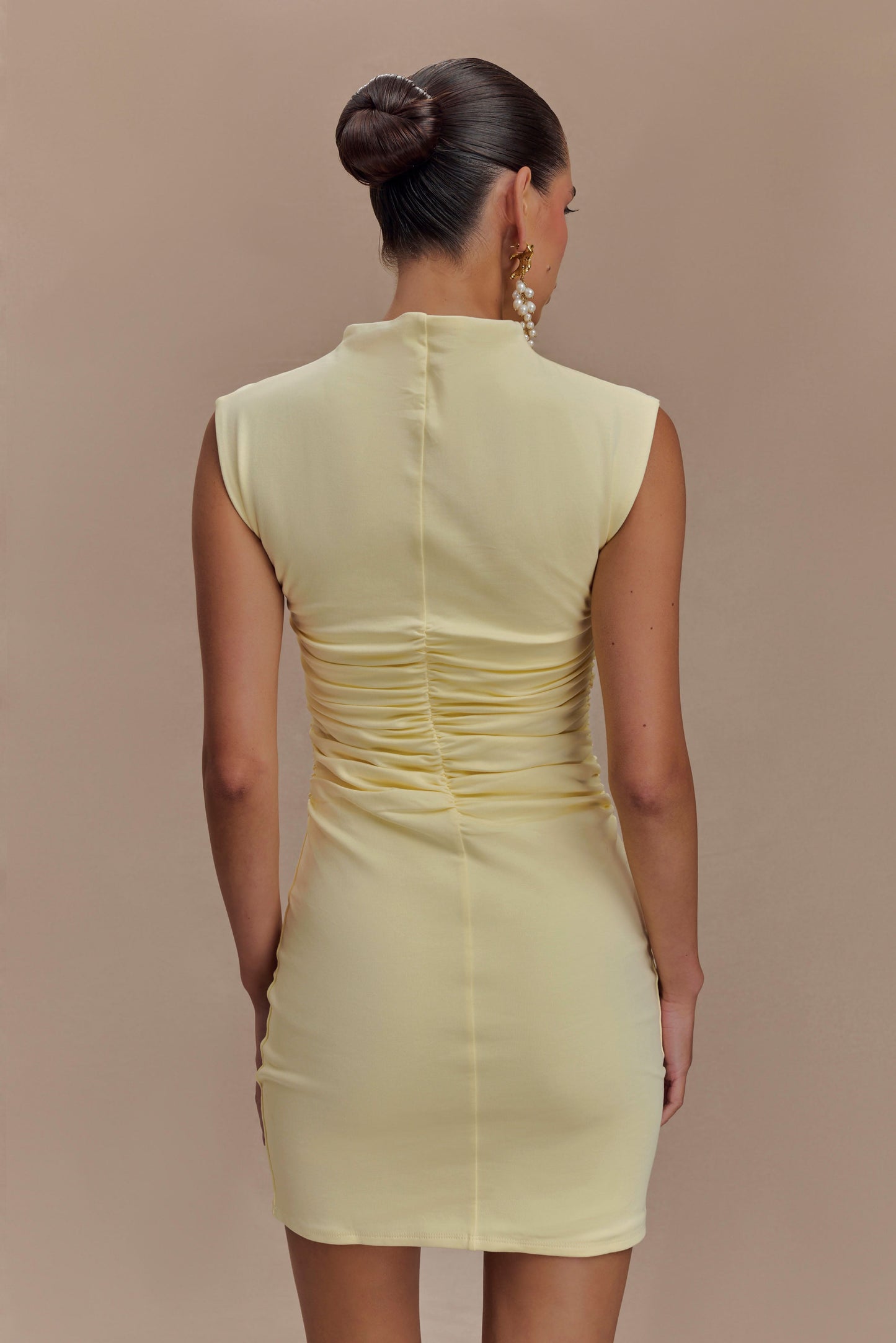 Elliot High Neck Sleeveless Mini Dress - Pale Lemon