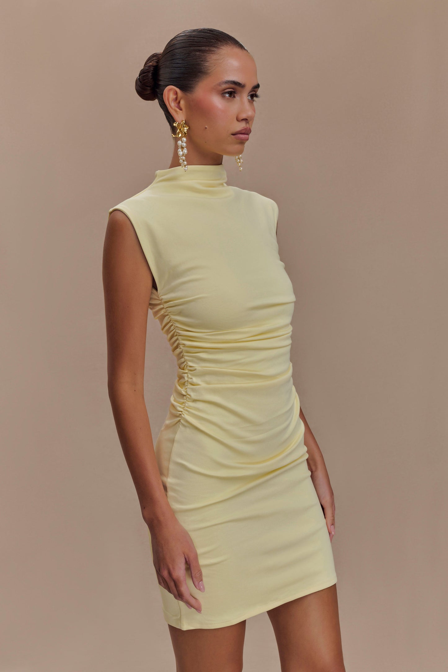 Elliot High Neck Sleeveless Mini Dress - Pale Lemon