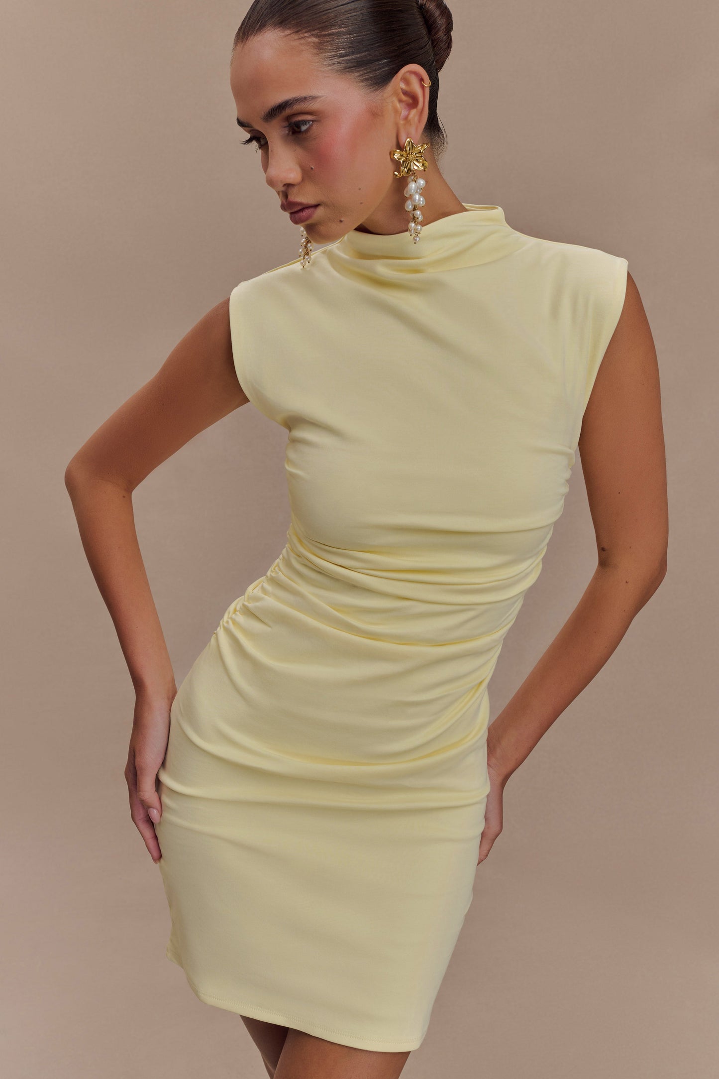 Elliot High Neck Sleeveless Mini Dress - Pale Lemon
