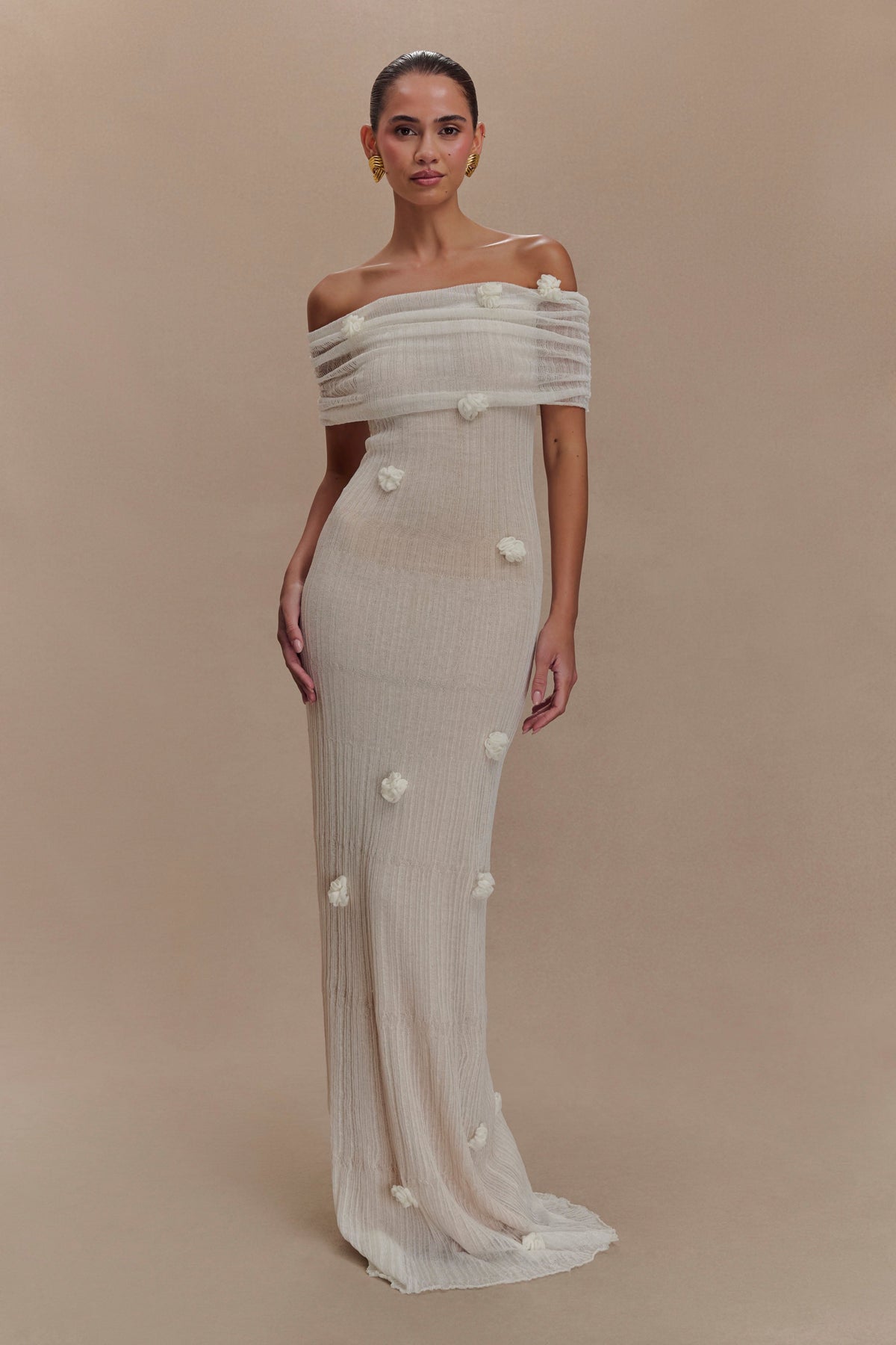 Brynn Orchid Knit Maxi Dress - Ivory