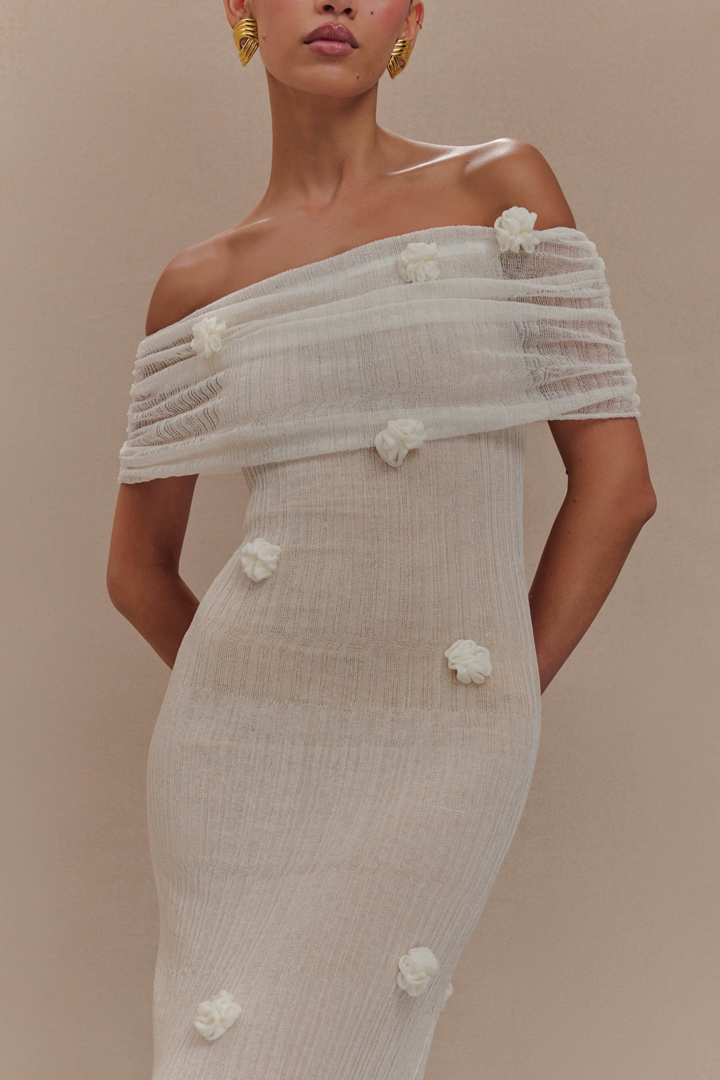 Brynn Orchid Knit Maxi Dress - Ivory