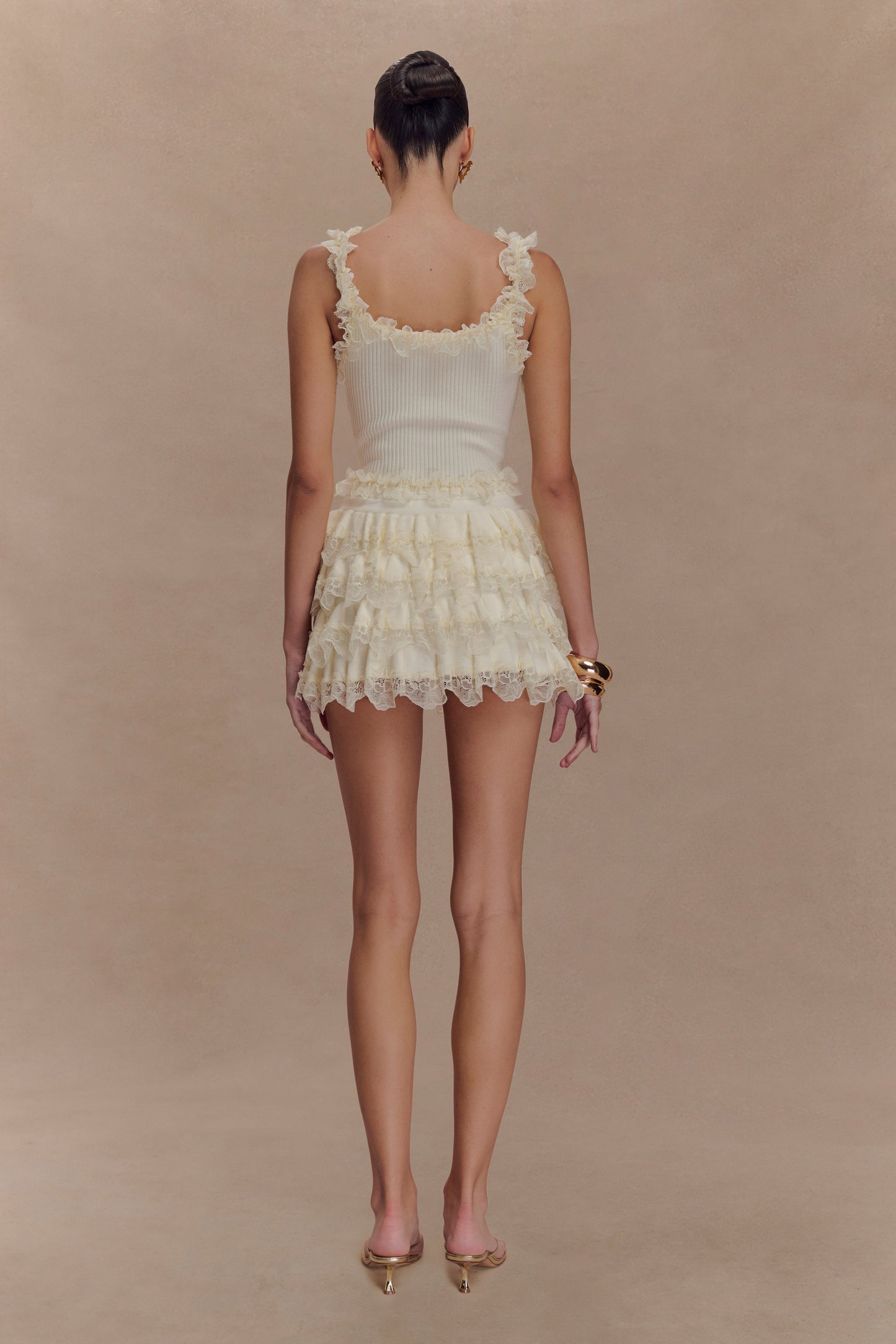 Shay Lace Ruffle Knit Top - Cream