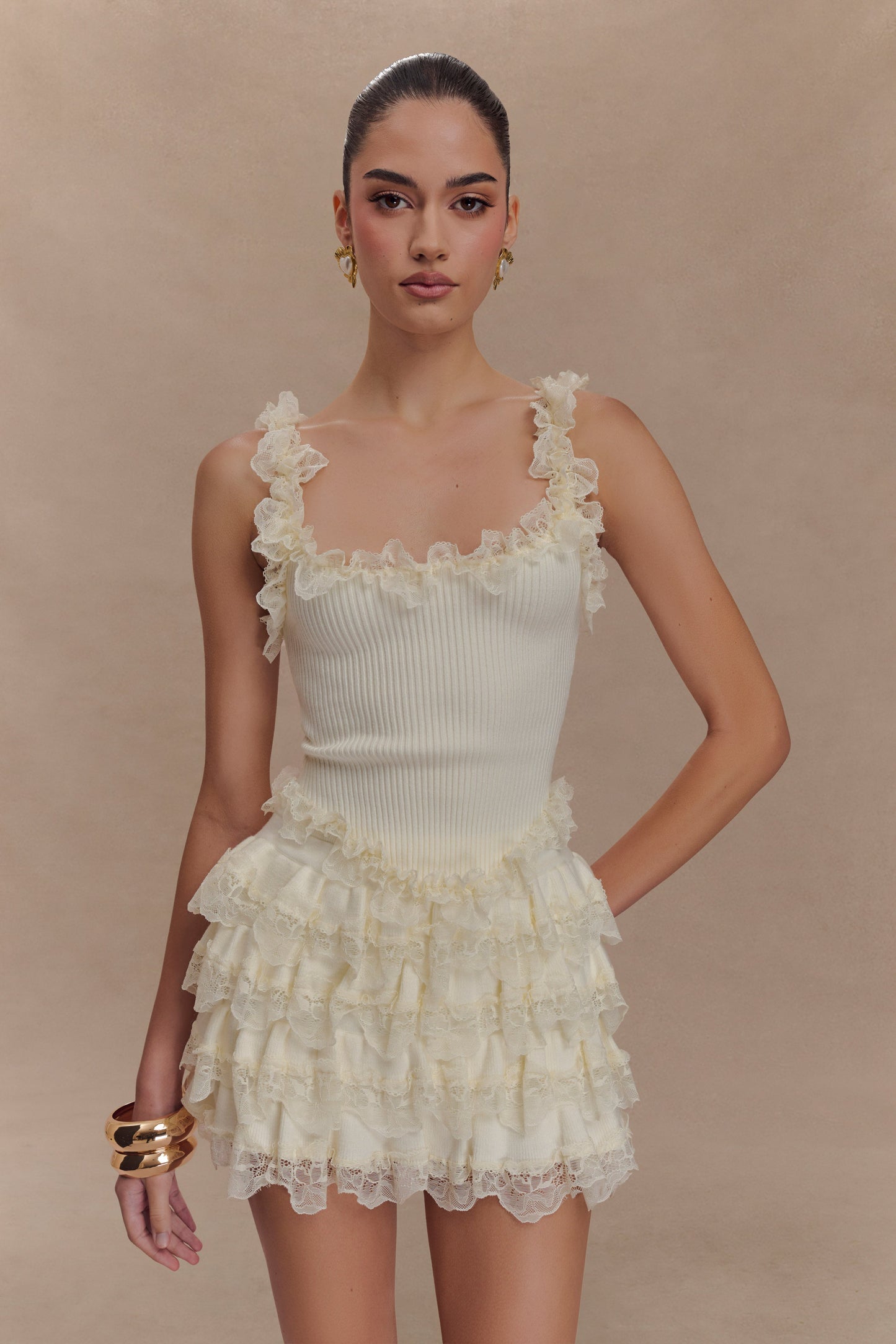 Margaret Lace Ruffle Mini Skort - Cream
