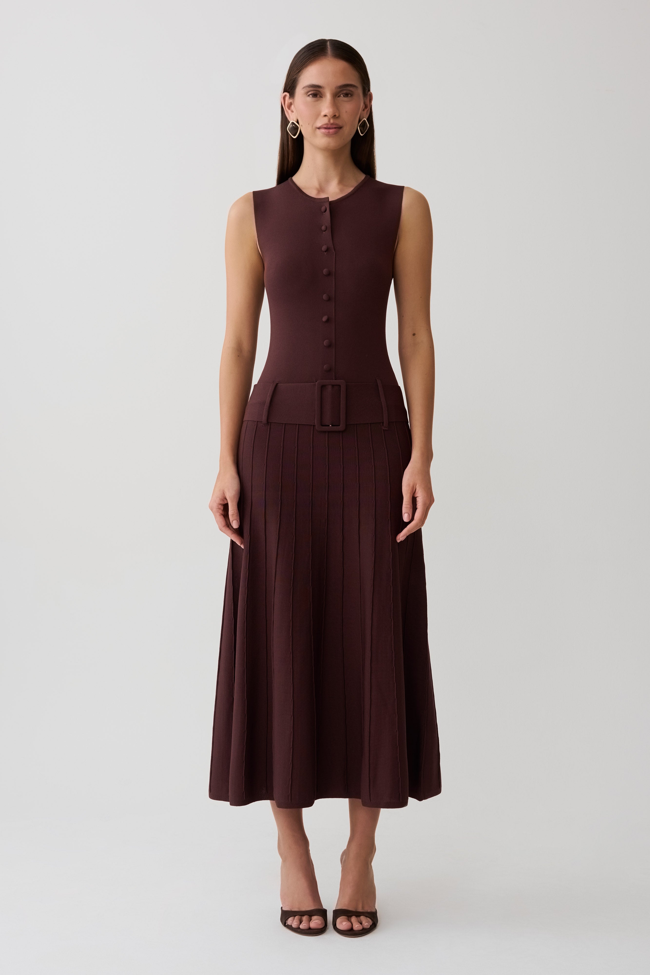 Rebena Pleated Midi Dress / Chocolate | MESHKI