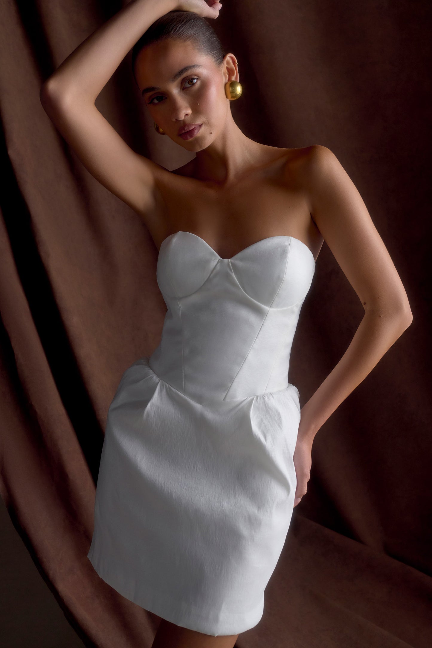 Suzette Taffeta Bow Mini Dress - White