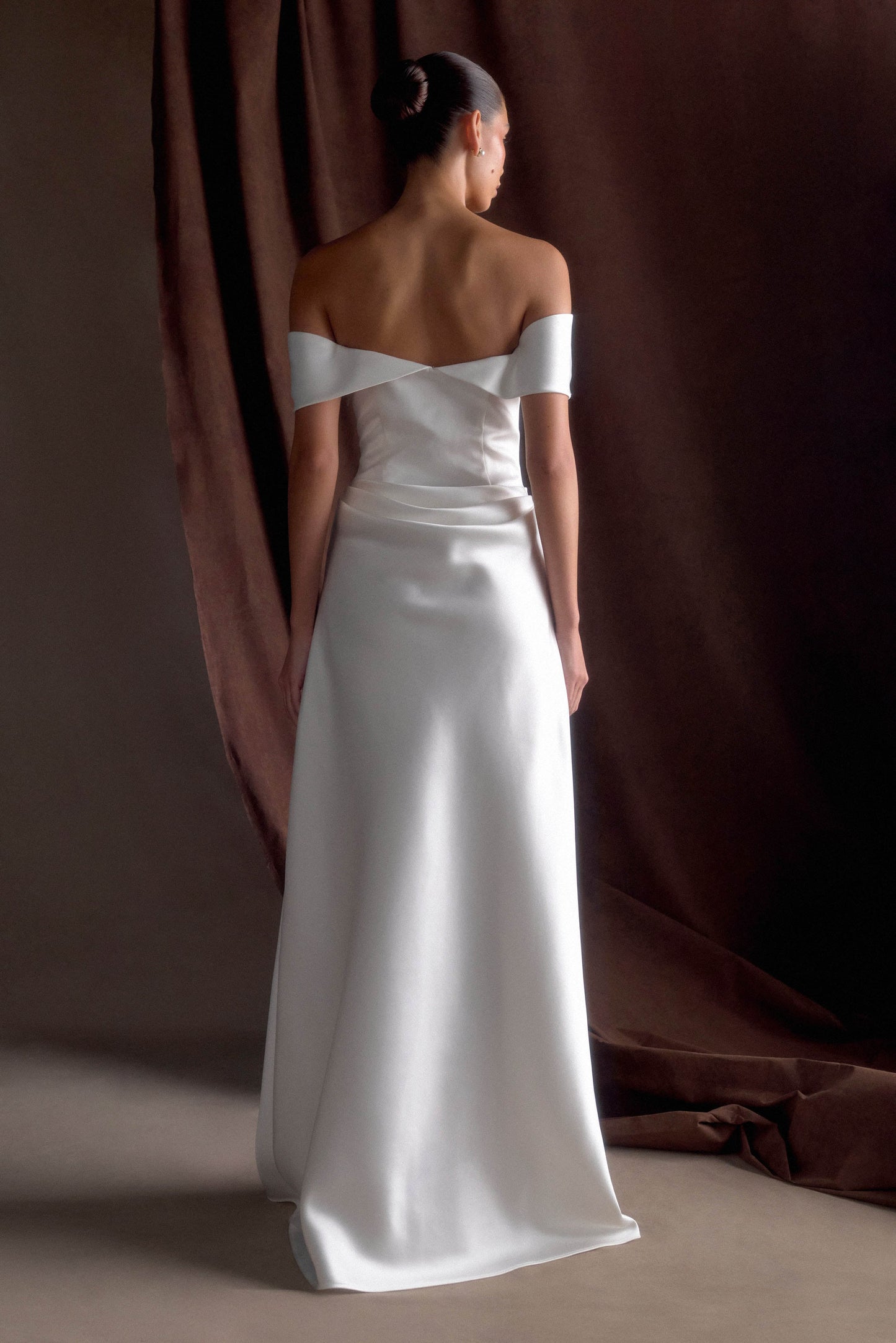 Luna Satin Off Shoulder Gown - White