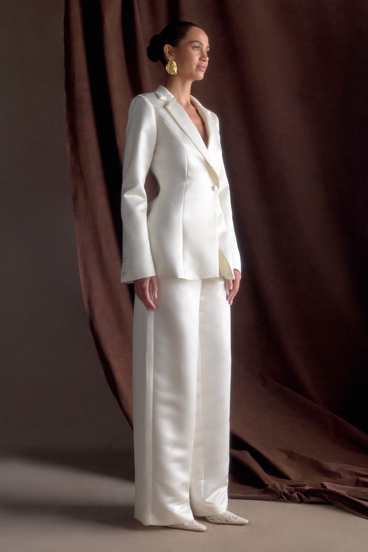 Ada Tailored Satin Blazer - Ivory