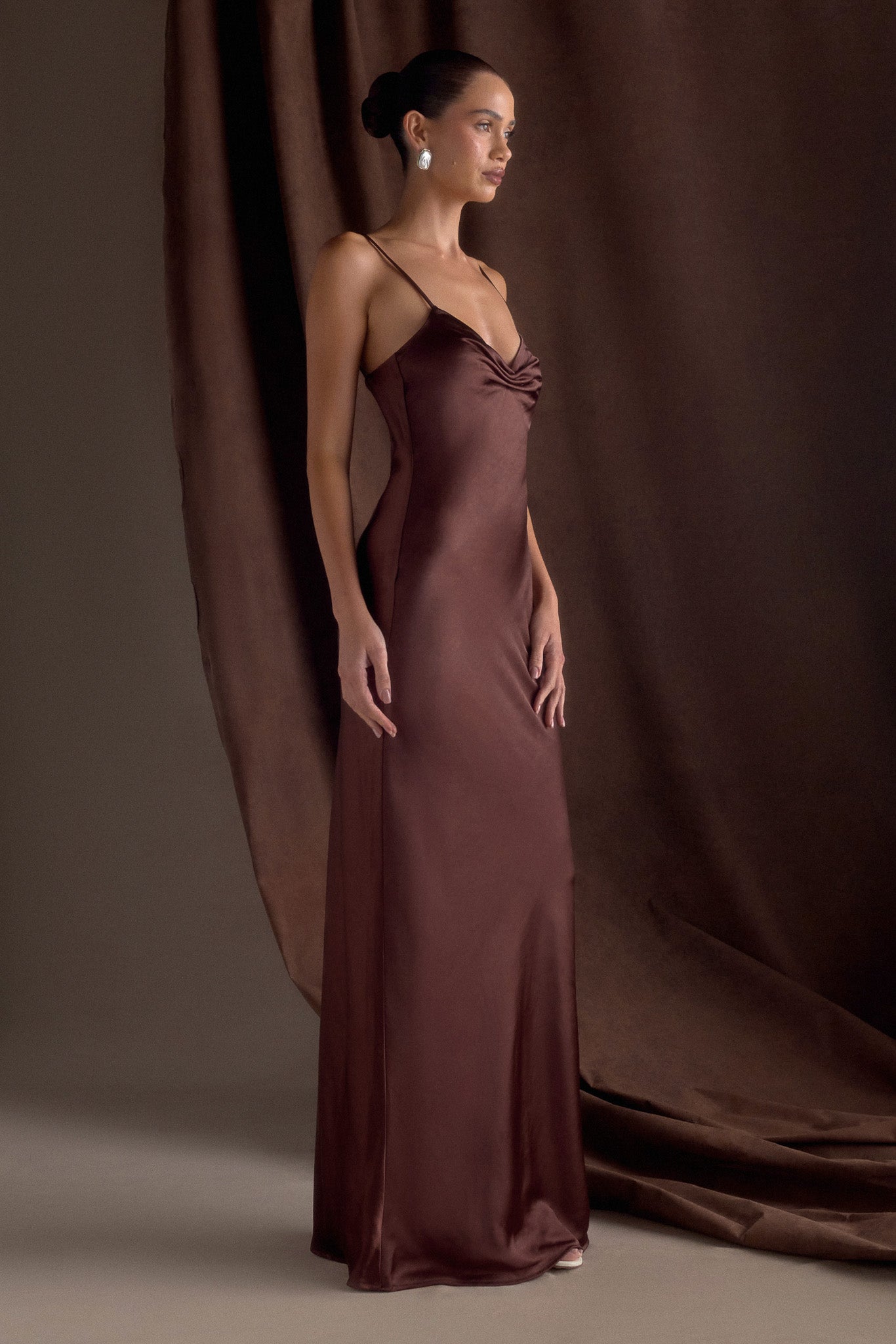 Lilly Sweetheart Satin Maxi Dress - Dark Chocolate