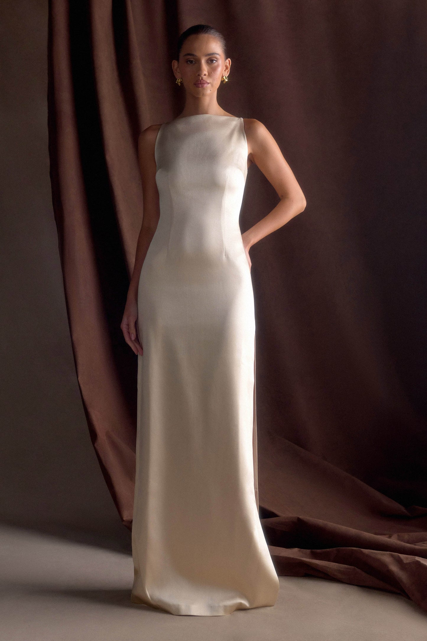 Violet Sleeveless Satin Maxi Dress - Blush Gold