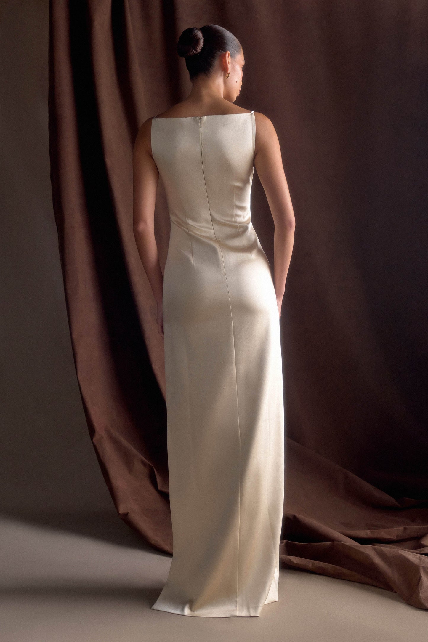 Violet Sleeveless Satin Maxi Dress - Blush Gold