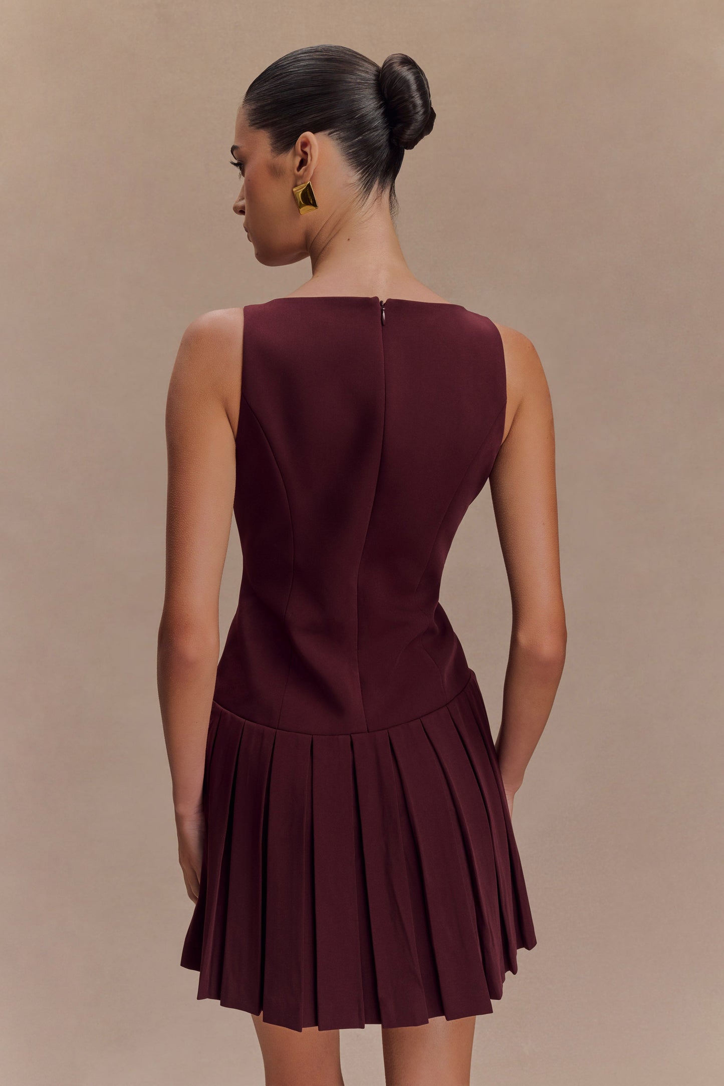 Mackenzie Sleeveless Pleated Mini Dress - Mahogany
