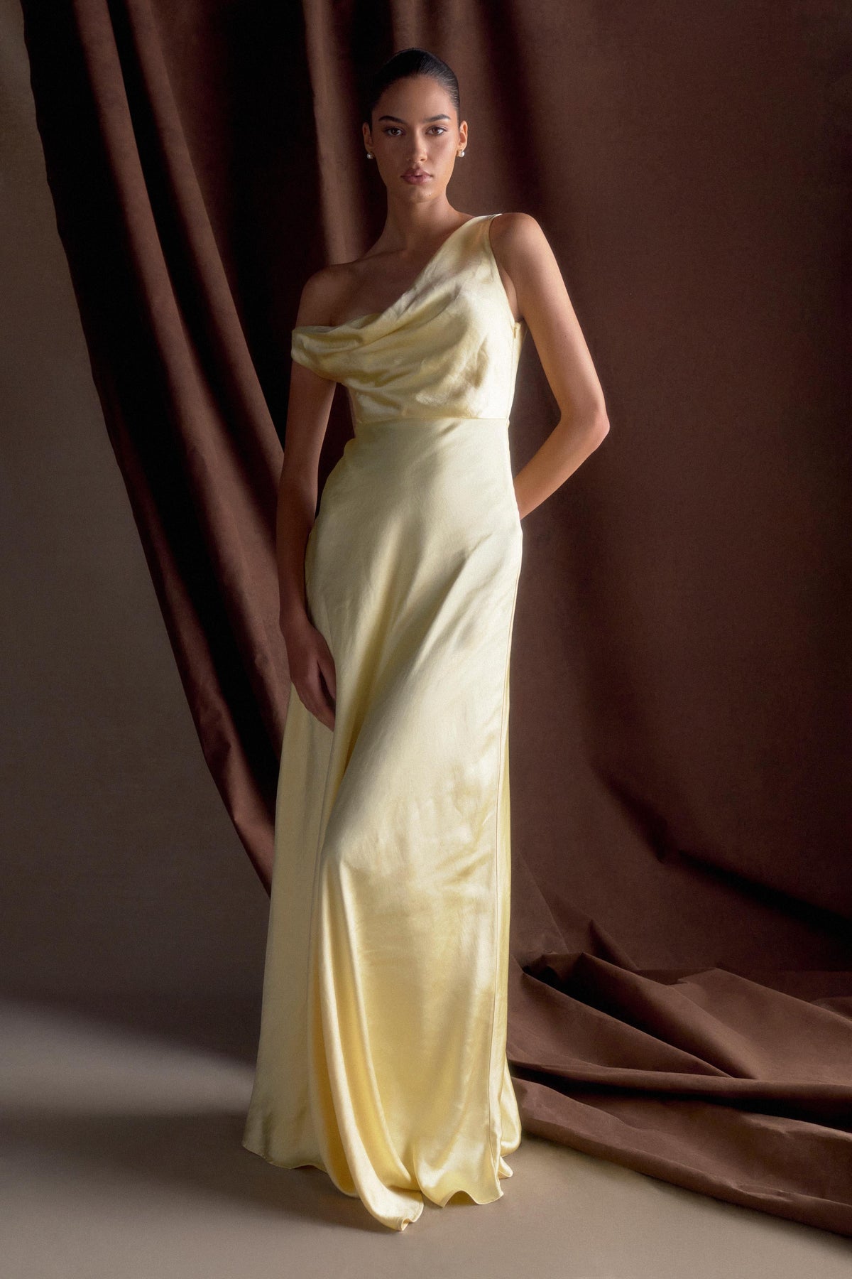 Jacinta One Shoulder Maxi Dress - Pastel Lemon