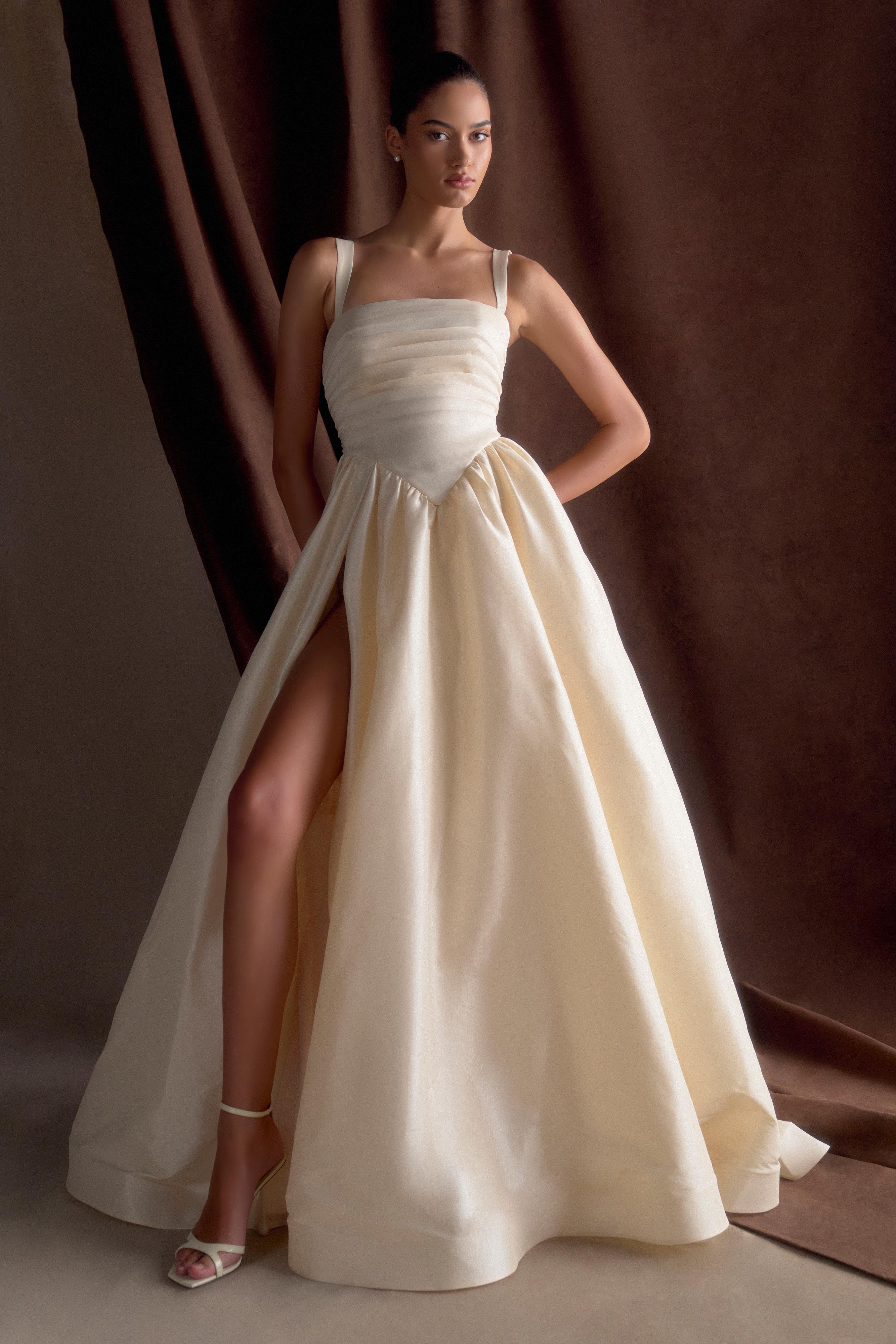 Carla Ruched Gown / Cream Ivory | MESHKI