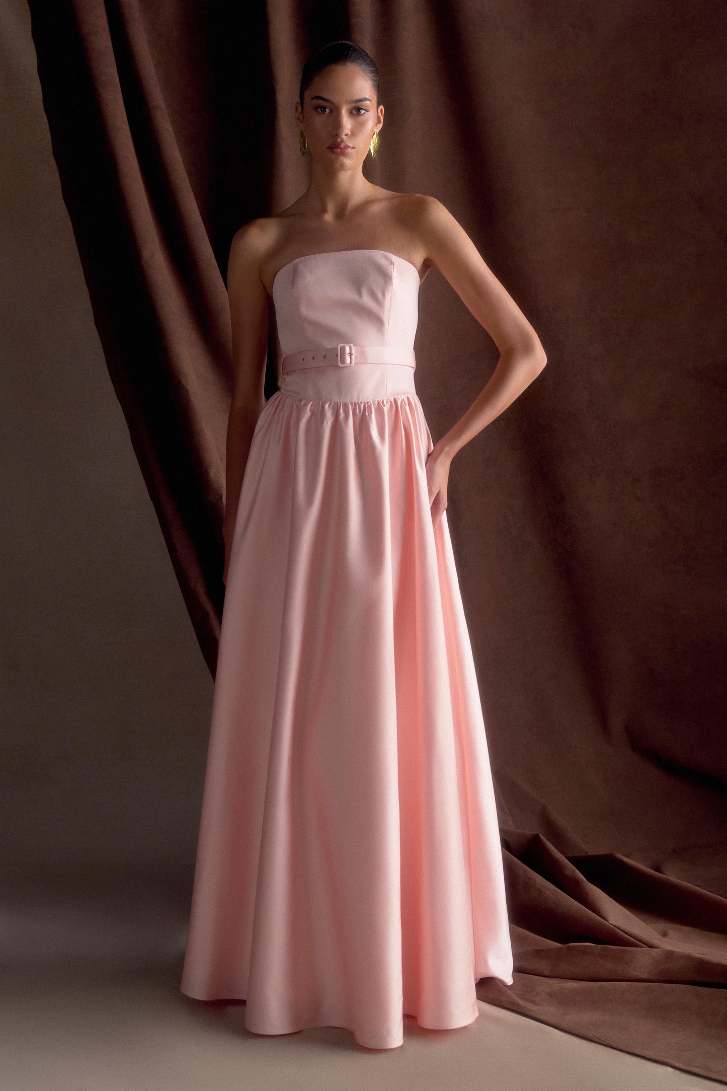 Florence Strapless Belted Maxi Dress - Baby Pink