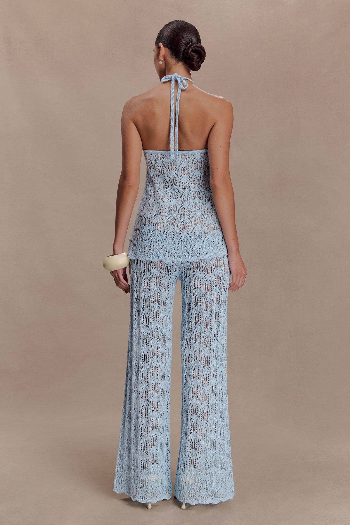 Corey Crochet Halter Neck Top - Light Blue