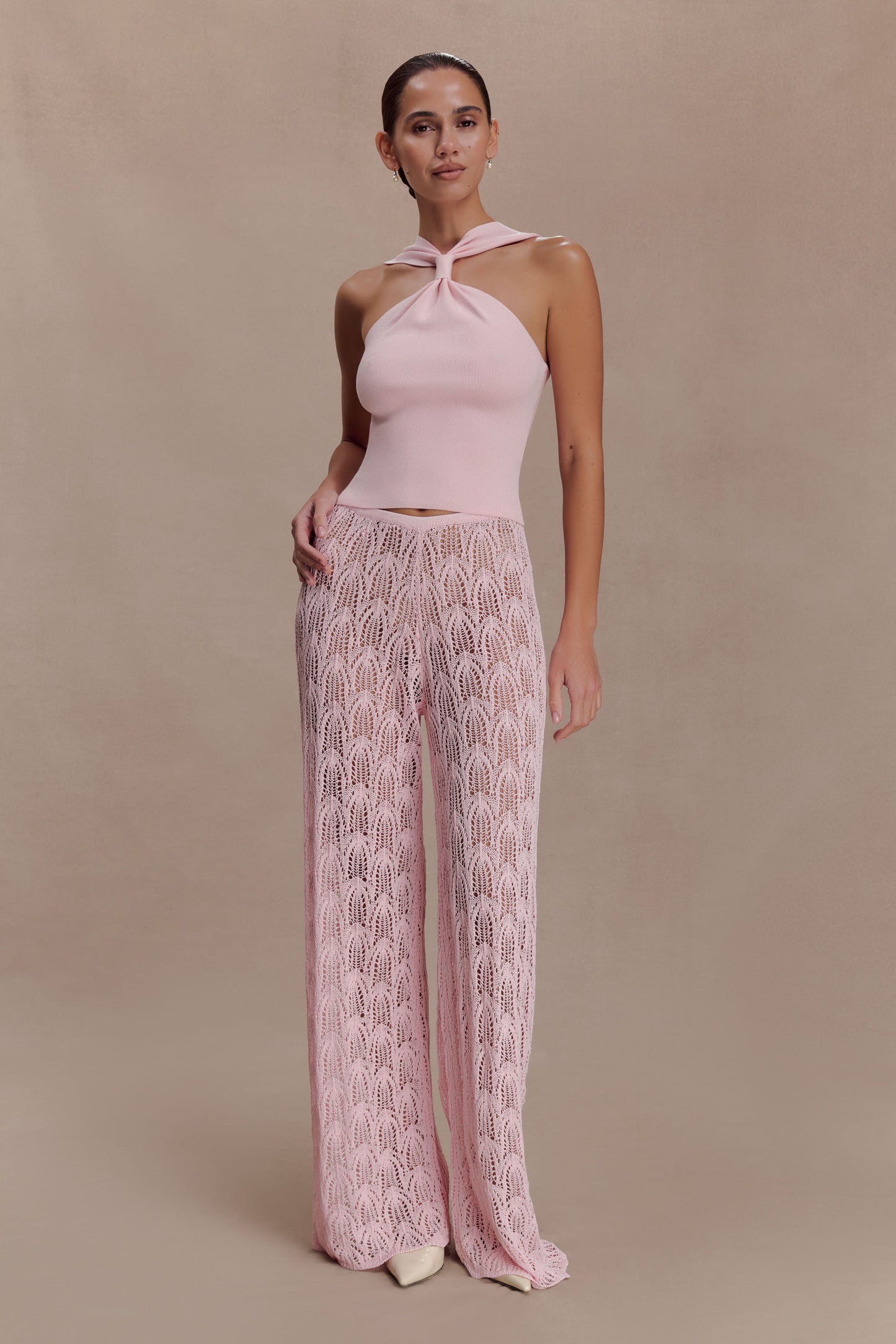 Angelika Twist Front Knit Top - Baby Pink