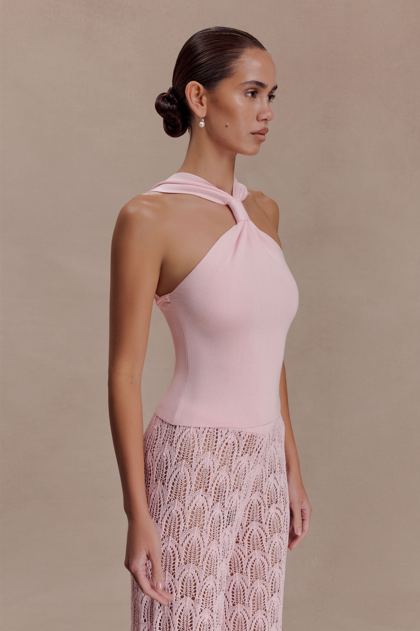 Angelika Twist Front Knit Top - Baby Pink