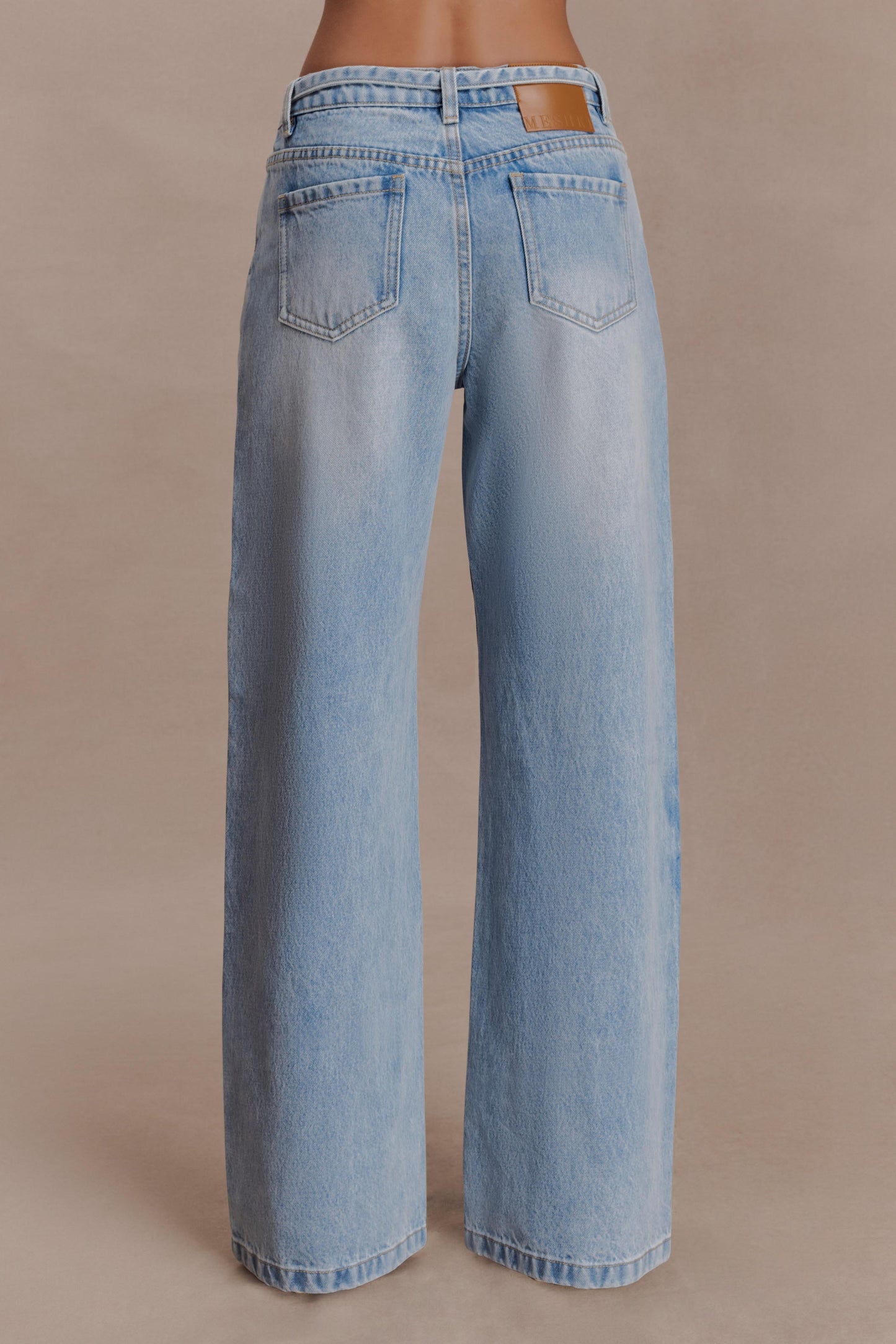 Perrie Mid Rise Straight Leg Tie Jeans - Washed Light Blue