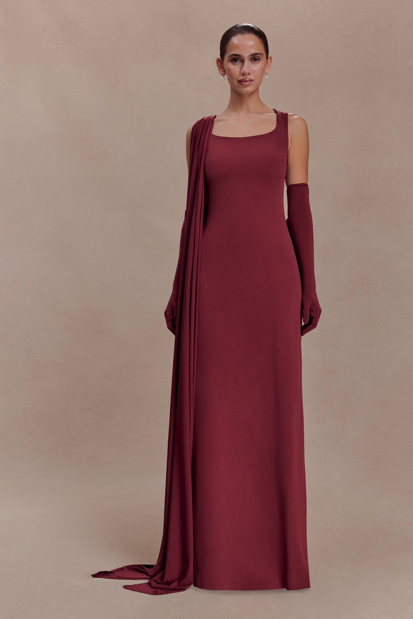 Rhea Detachable Cape Jersey Maxi Dress - Wine