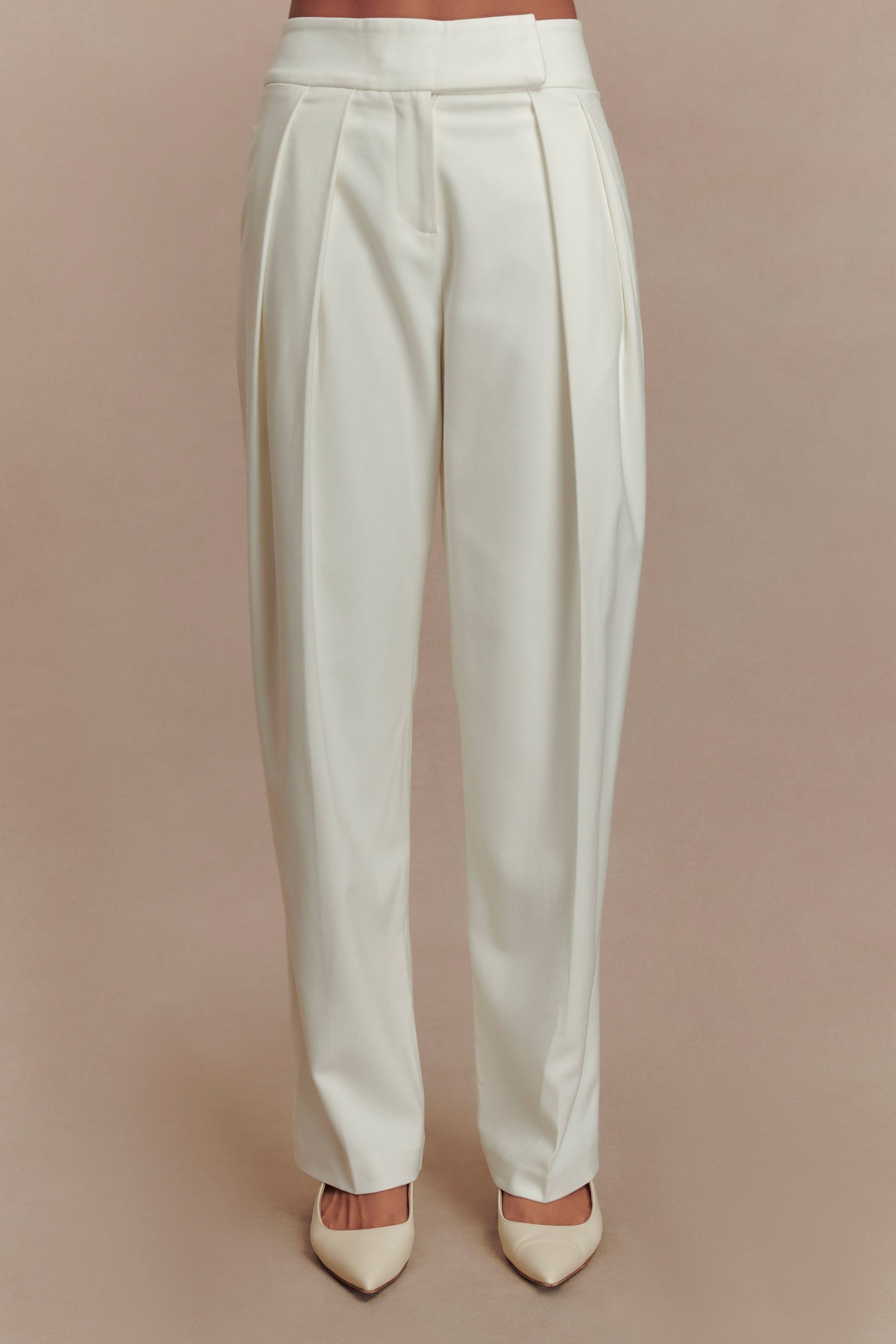 Penelope Pleated High Waisted Pants - Ivory