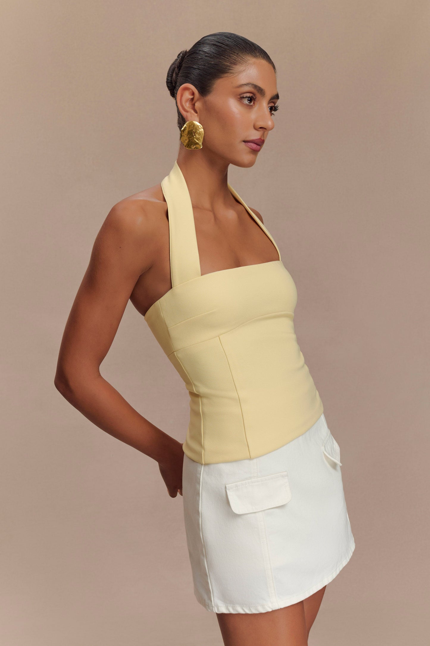 Amelita Suiting Halter Top - Pale Lemon