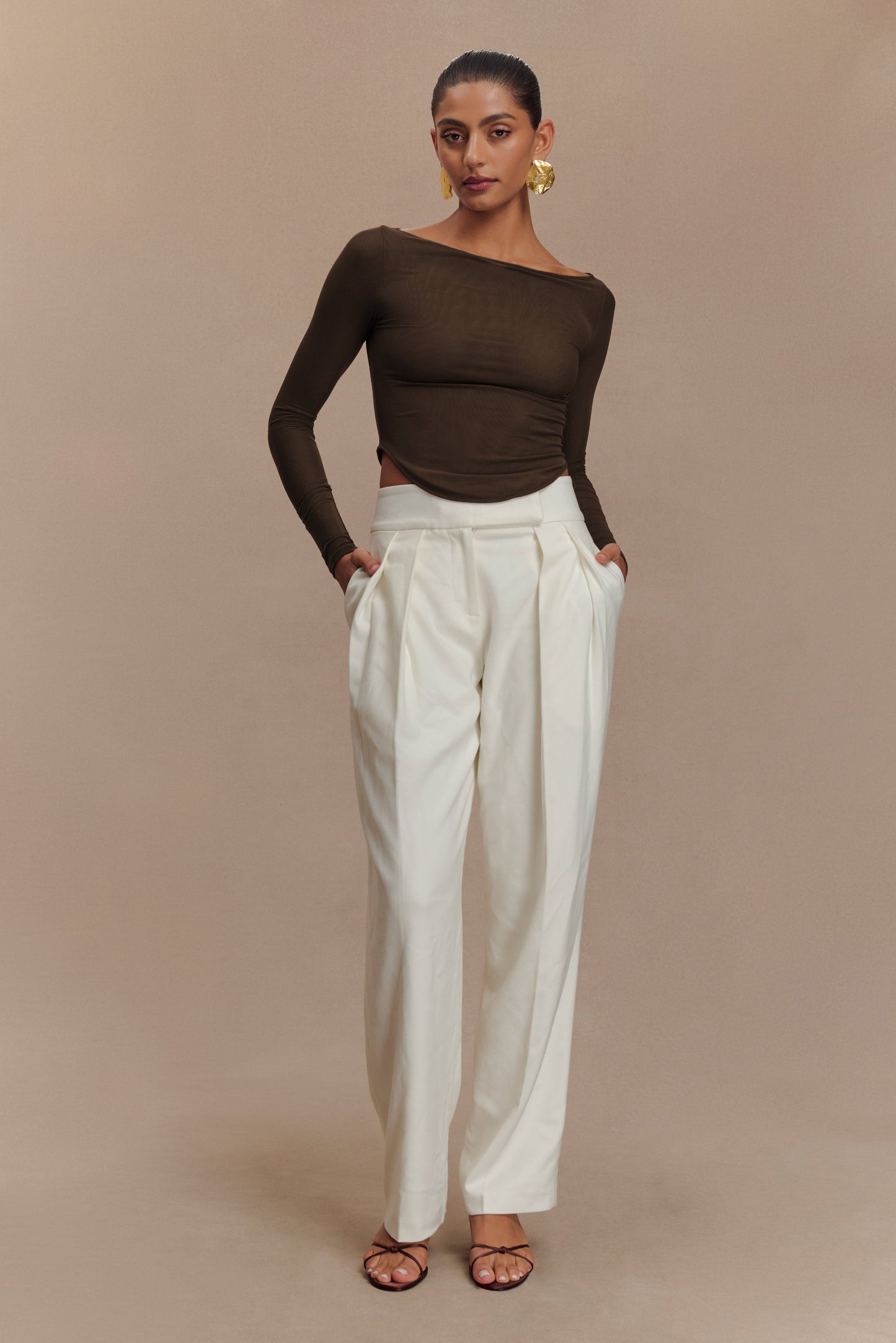 Colette Boat Neck Mesh Top - Dark Chocolate