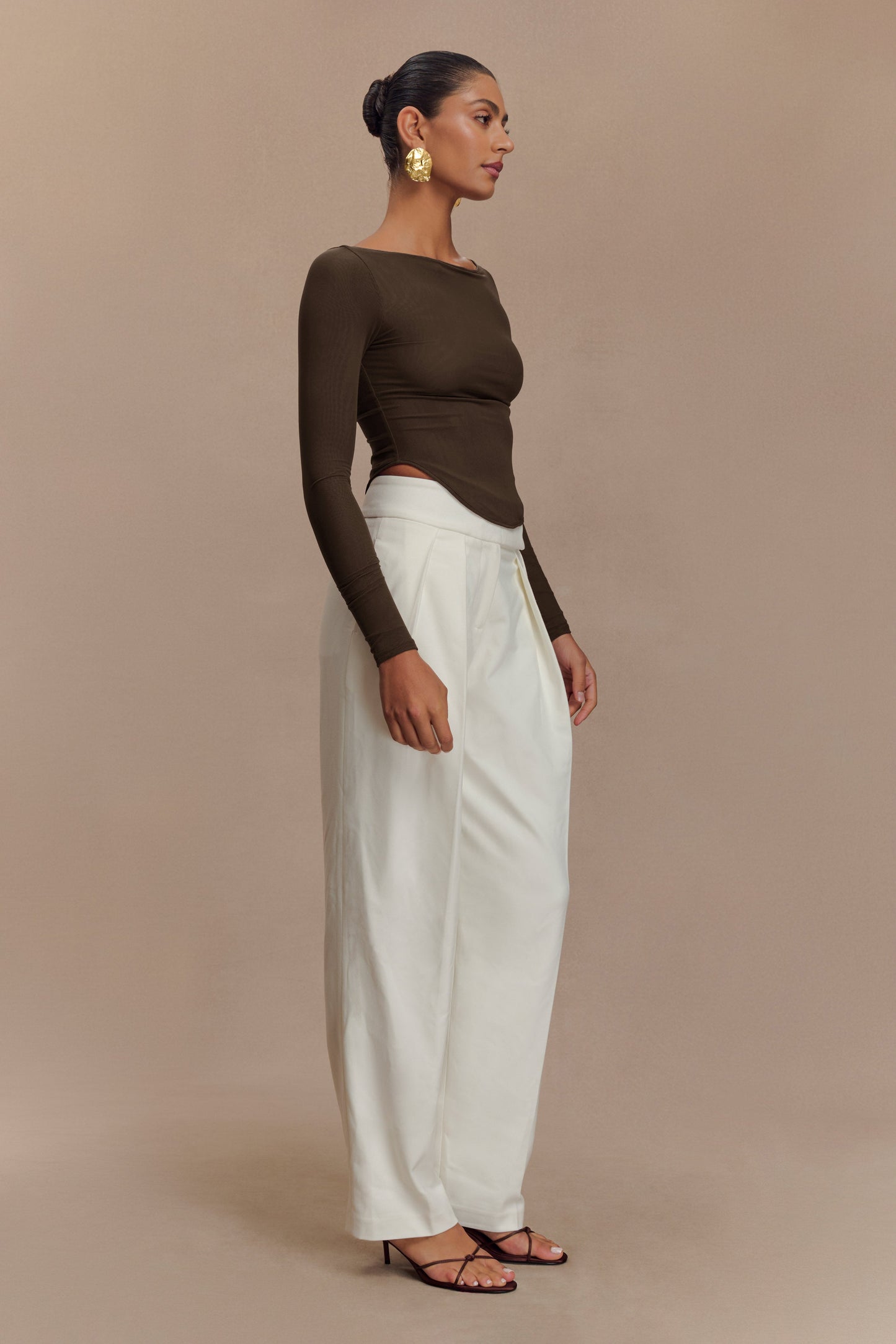 Colette Boat Neck Mesh Top - Dark Chocolate