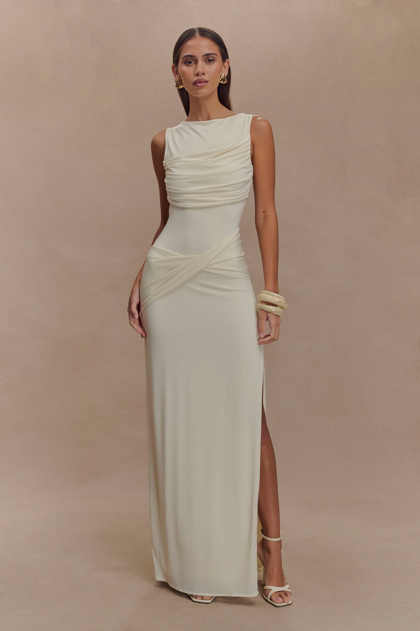 Henley Slinky Drape Maxi Dress - Ivory