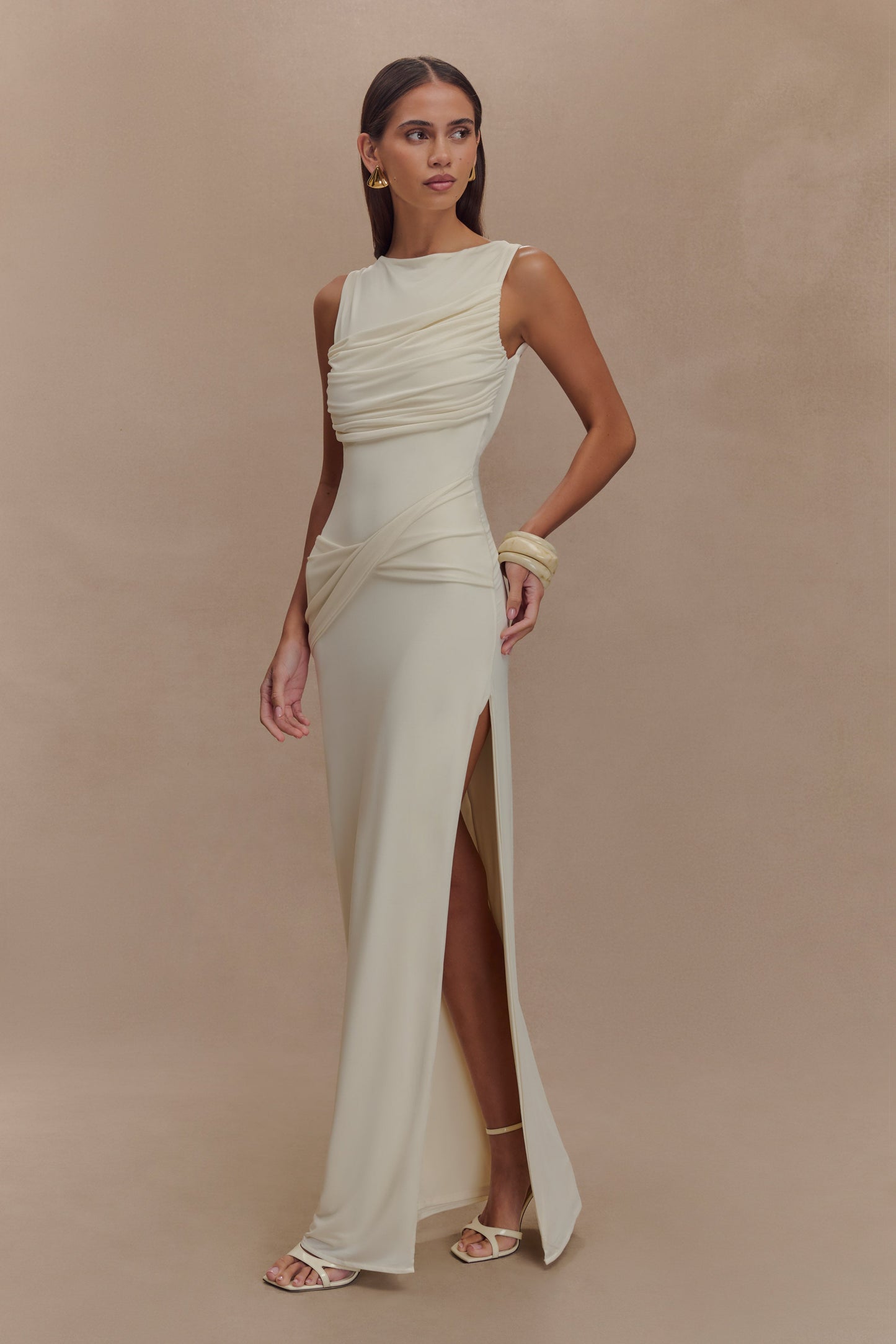 Henley Slinky Drape Maxi Dress - Ivory
