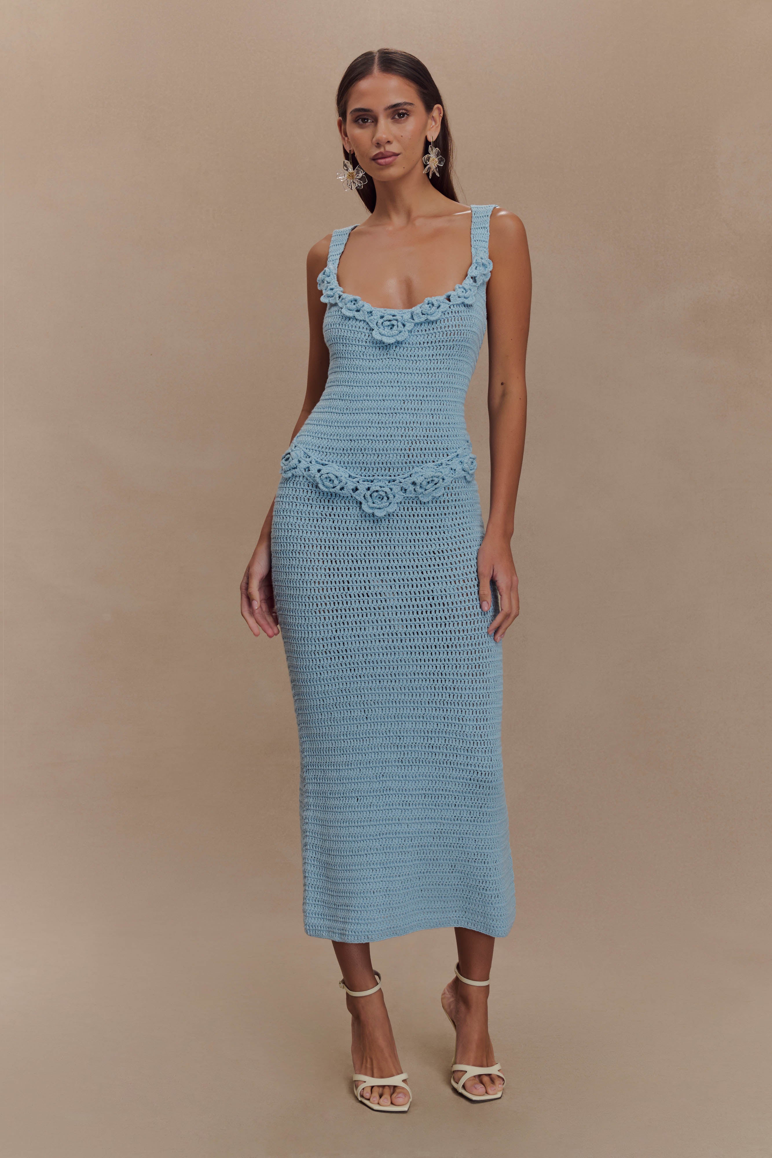 Teagan Floral Hand Crochet Midi Dress