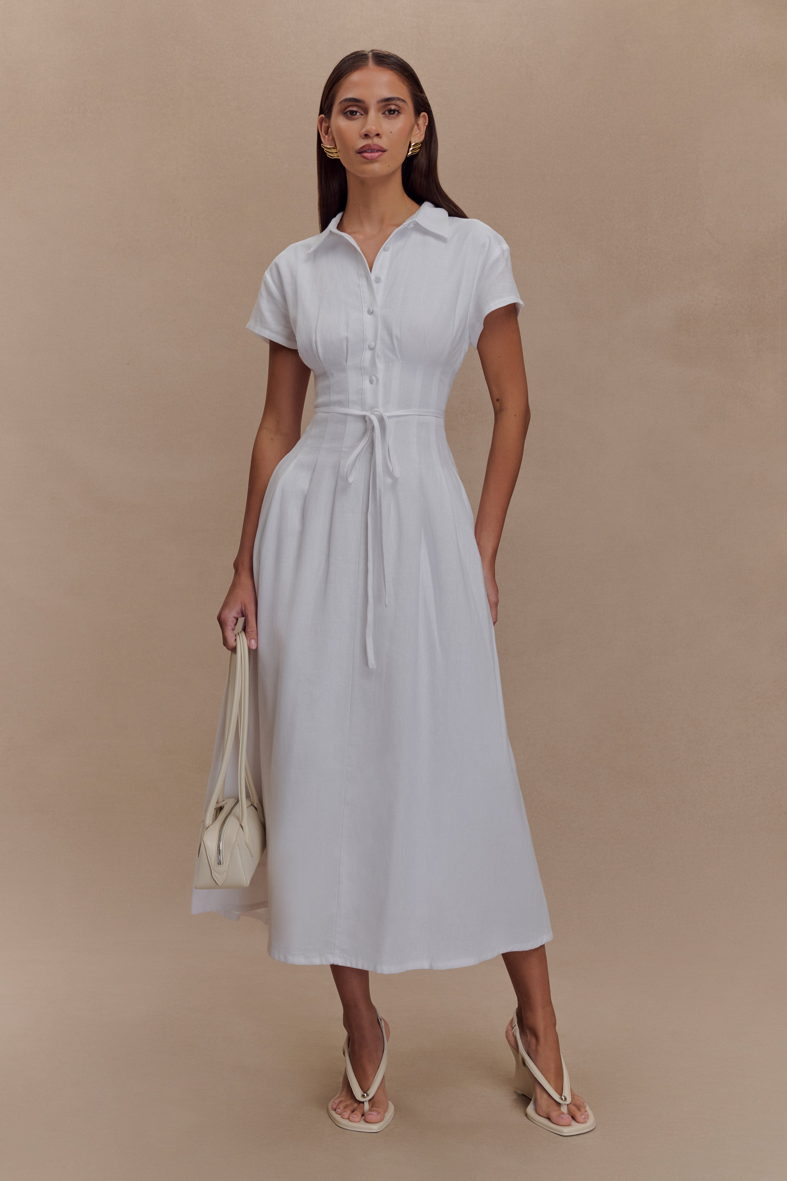 Aysha Buttoned Linen Midi Dress