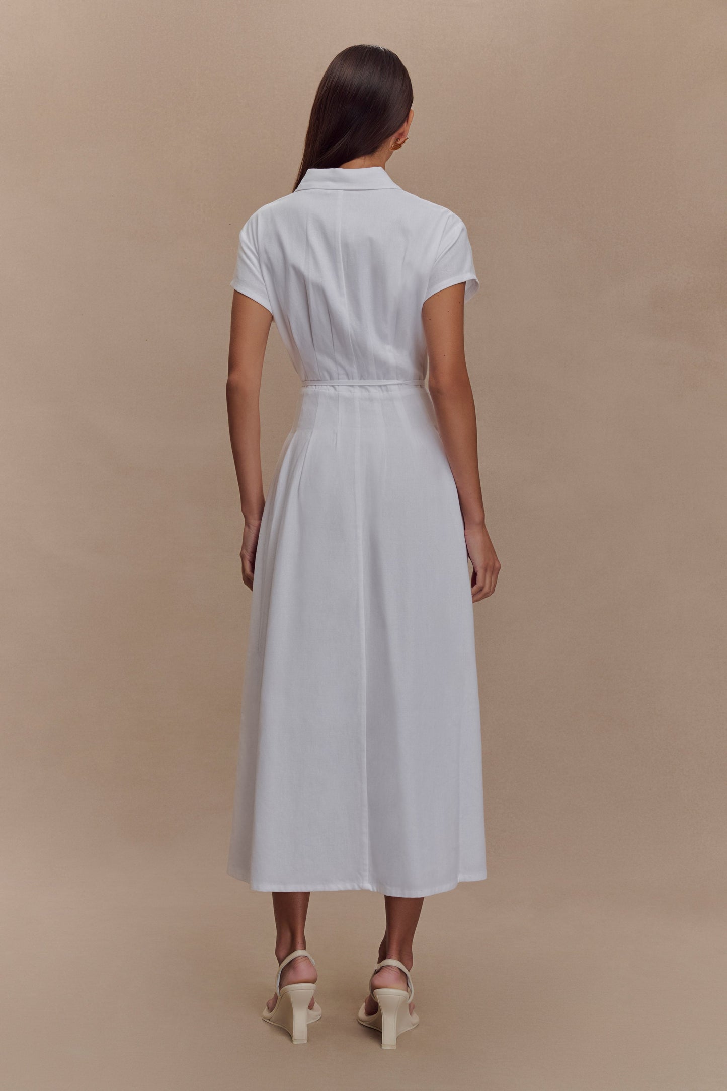 Aysha Buttoned Linen Midi Dress - White