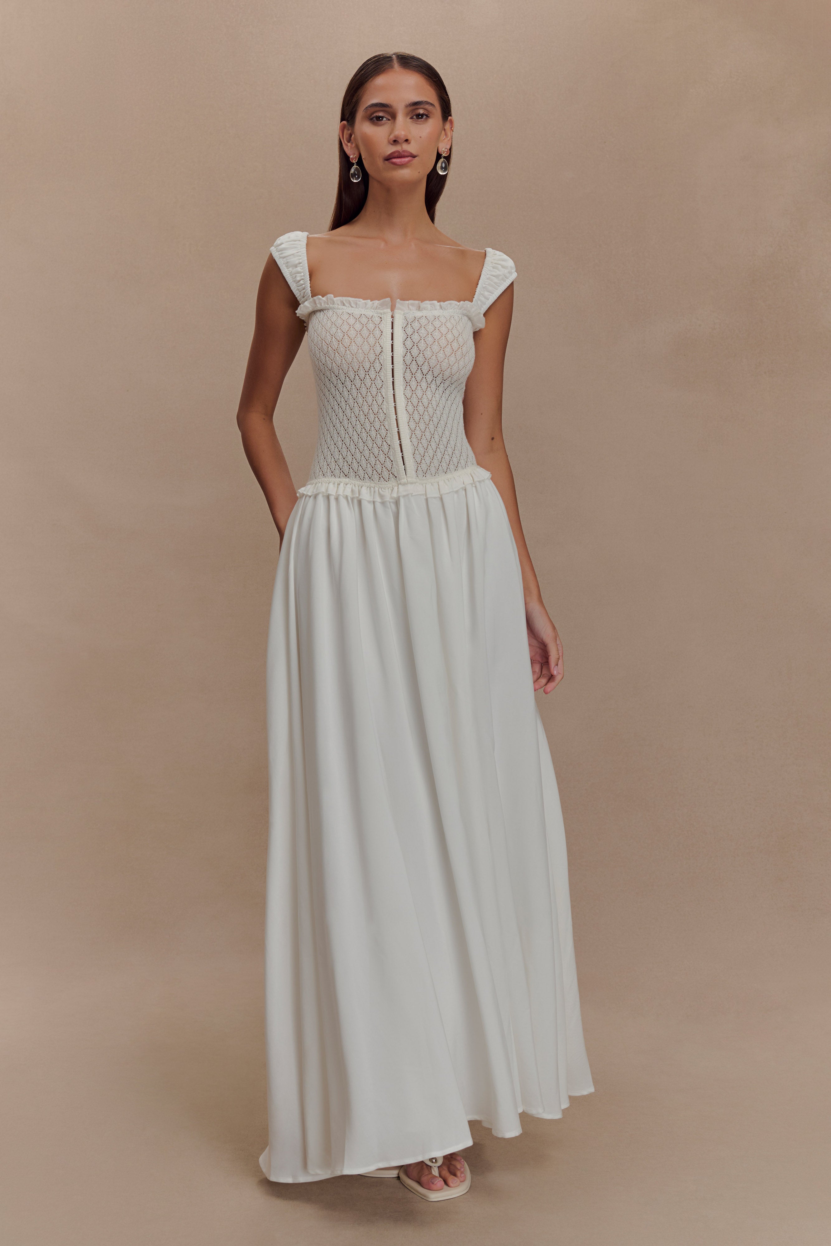 meshki white knit dress Tahlia Pointelle Midi / | strong form LowStock:39648777928755 Size:EU 38 / US 6 Posh - XXS