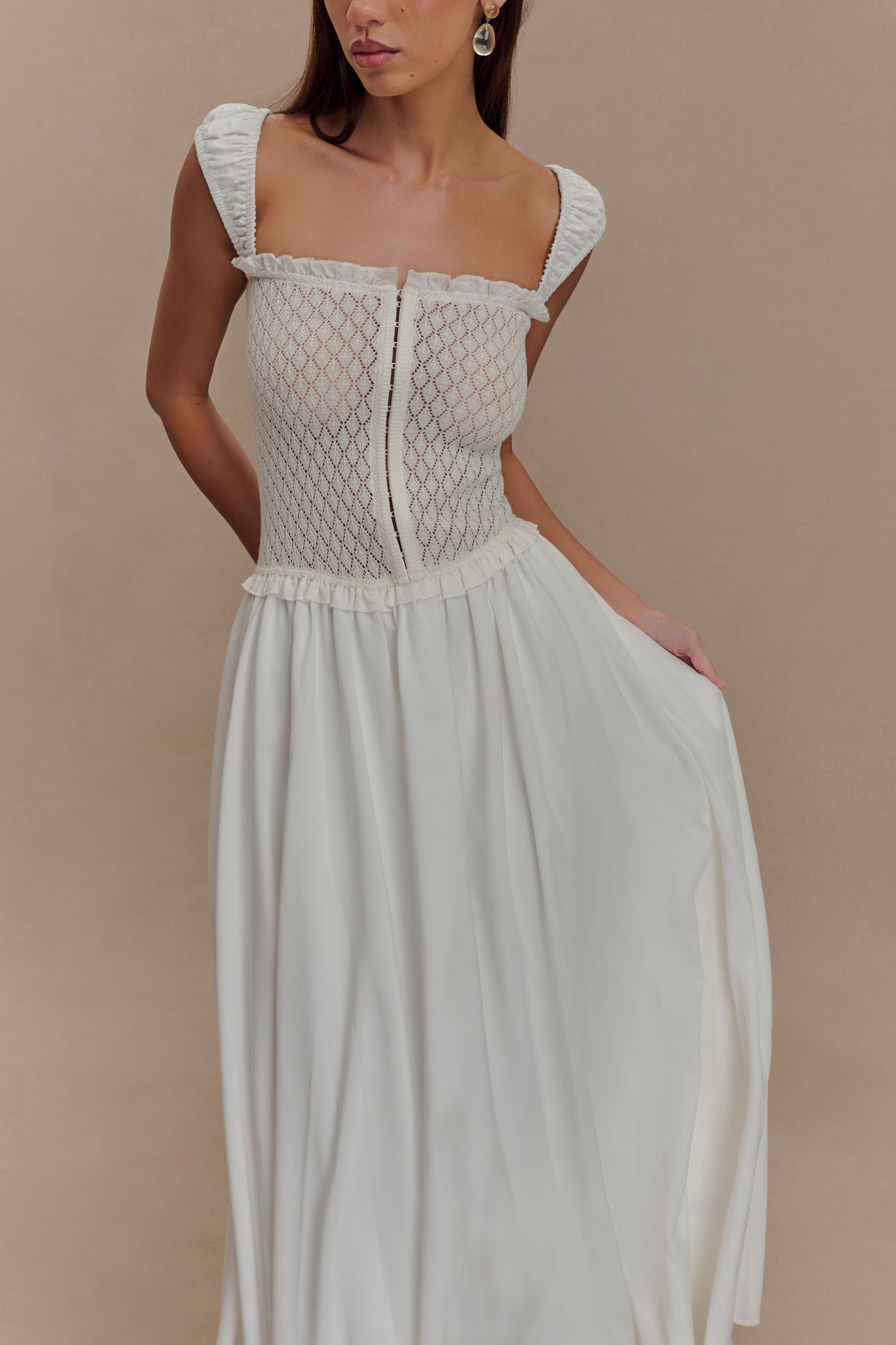 Tahlia Pointelle Knit Midi Dress - White