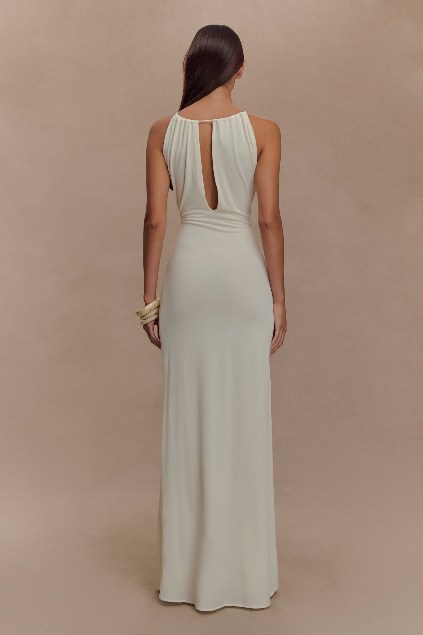 Beryl Slinky Maxi Dress With Pearls - Ivory