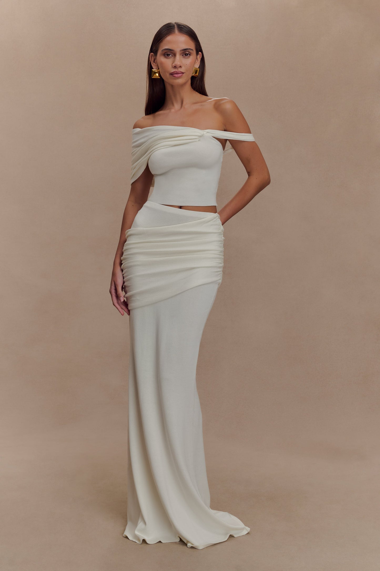 Irene Gathered Knit Top - Ivory