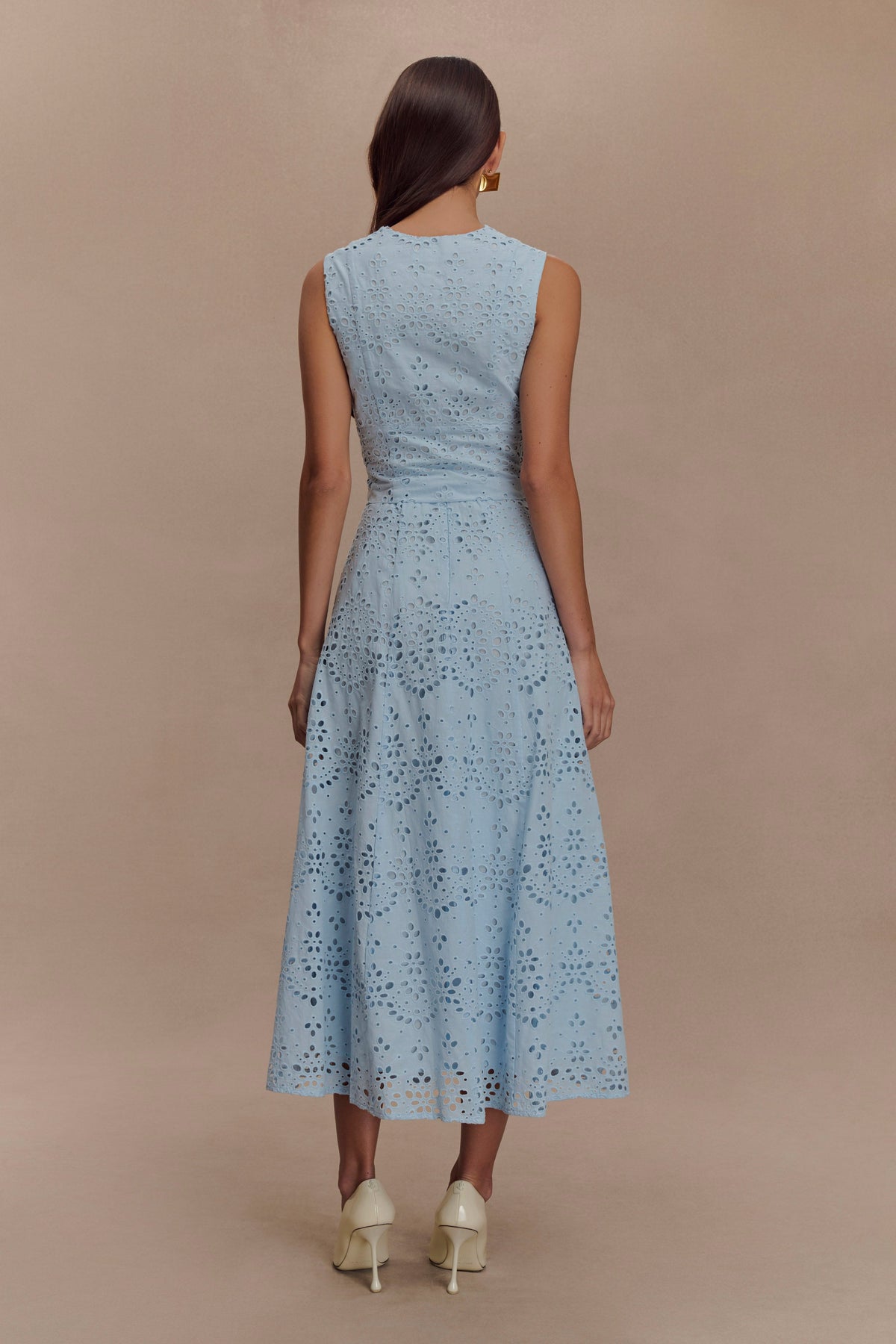 Arla Broderie Midi Skirt - Pale Cornflower Blue