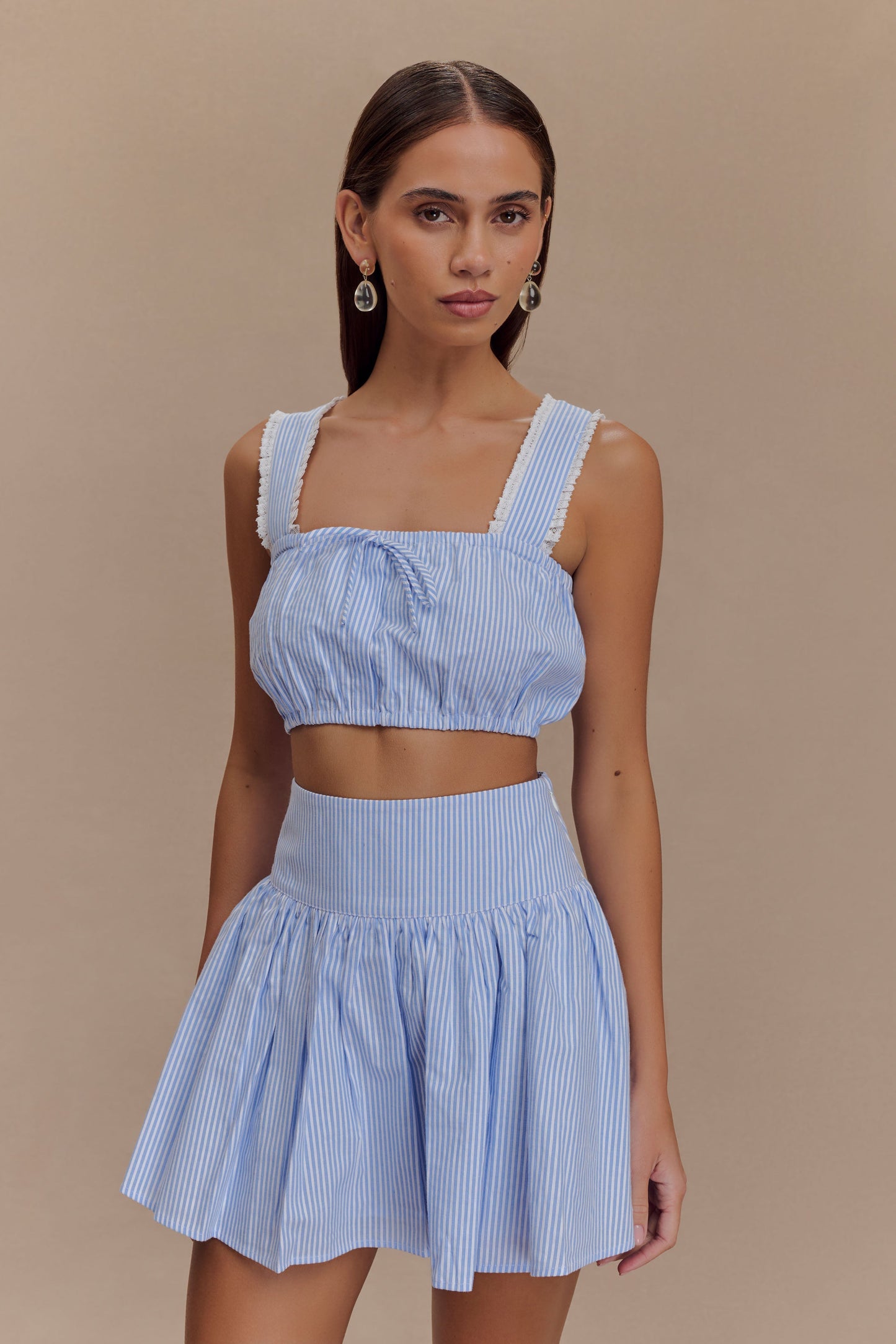 Gretel Hem Mini Skirt - Blue Pinstripe