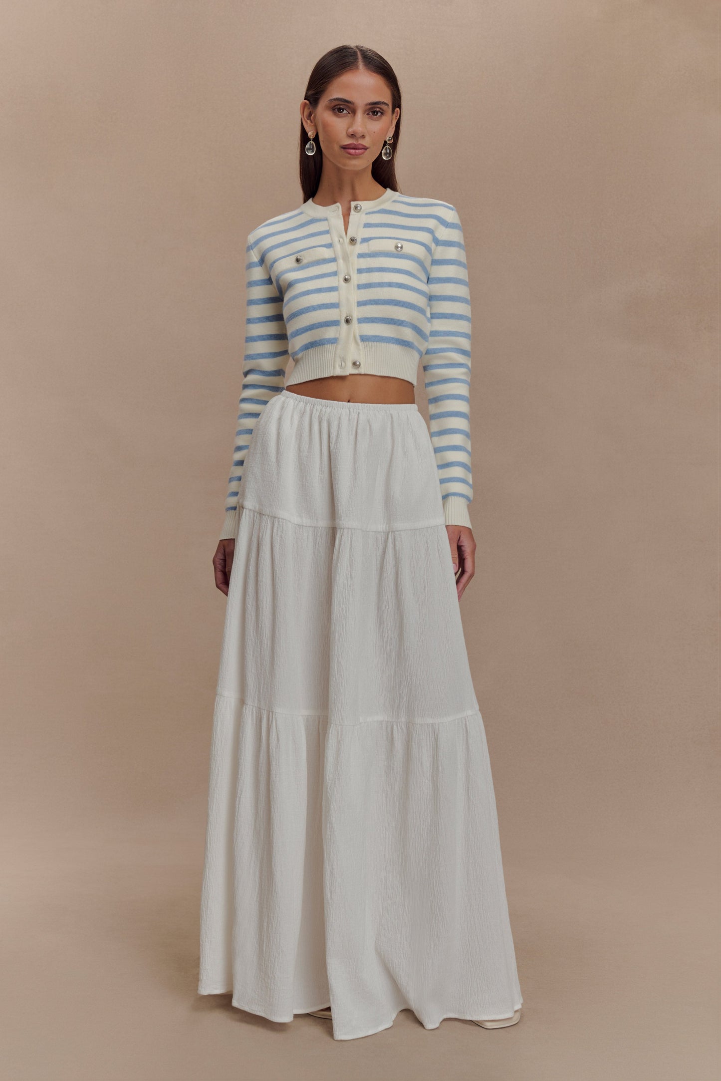 Tanner Striped Knit Cardigan - Light Blue/White