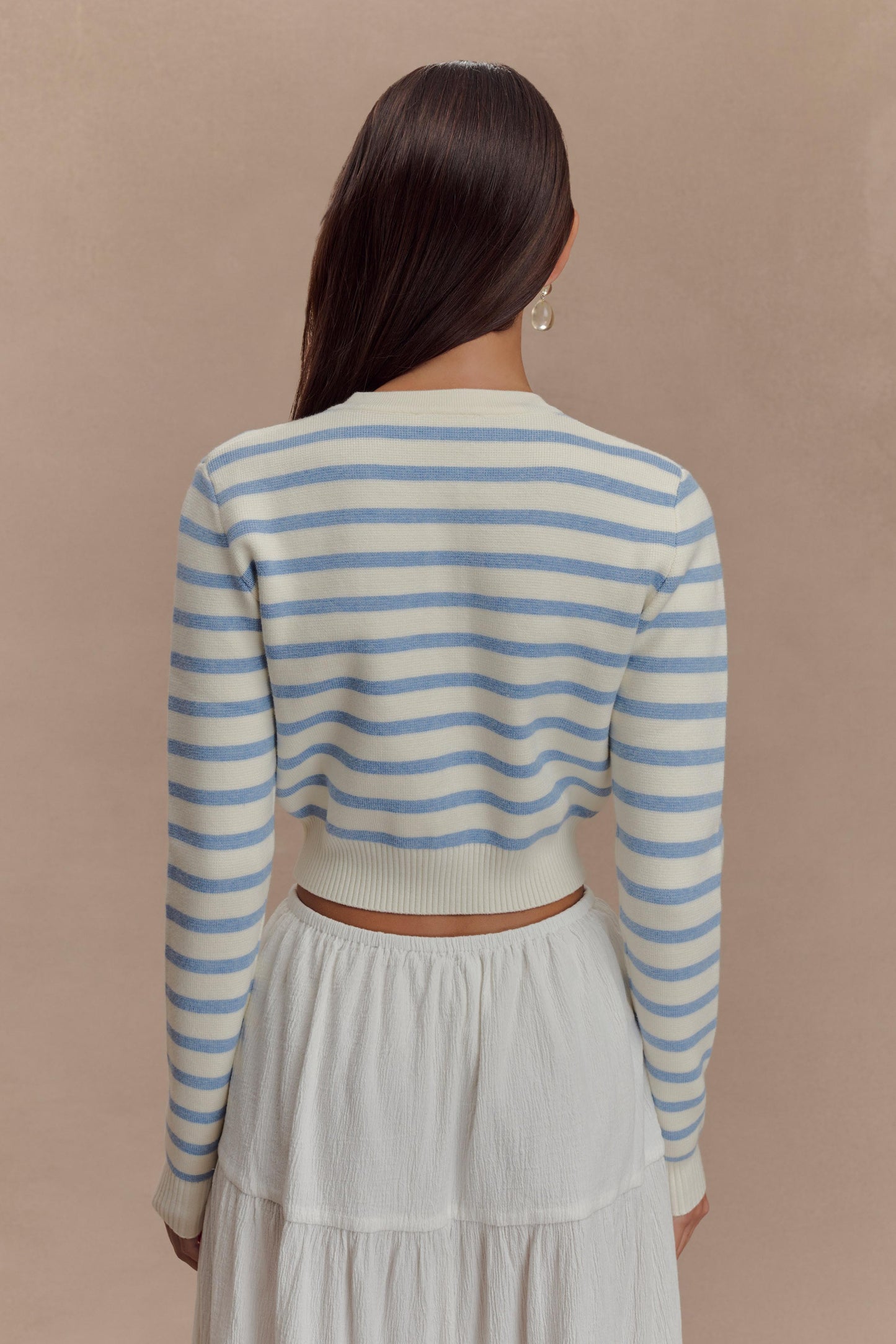 Tanner Striped Knit Cardigan - Light Blue/White