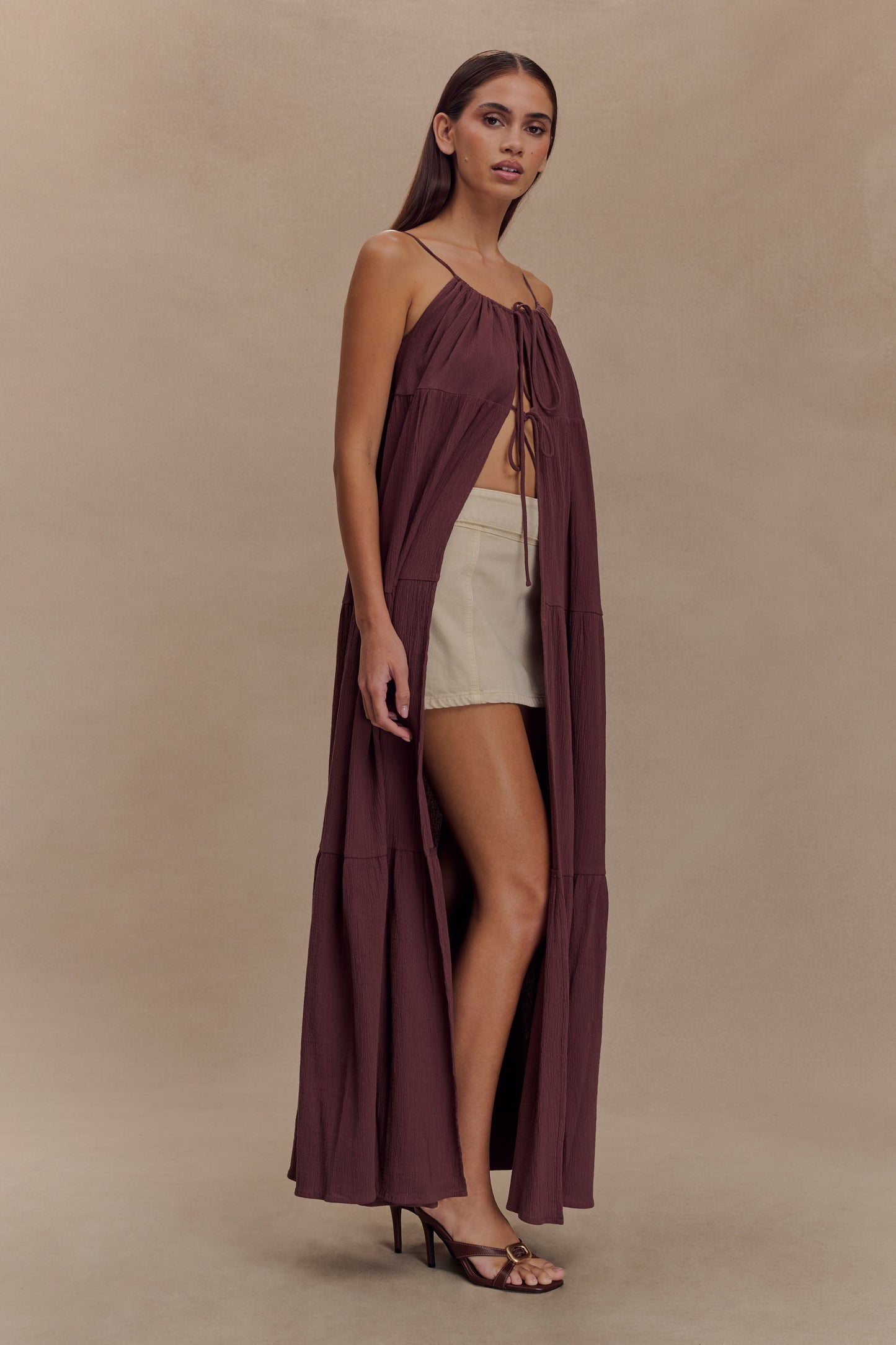 Lenny Front Tie Top - Chocolate