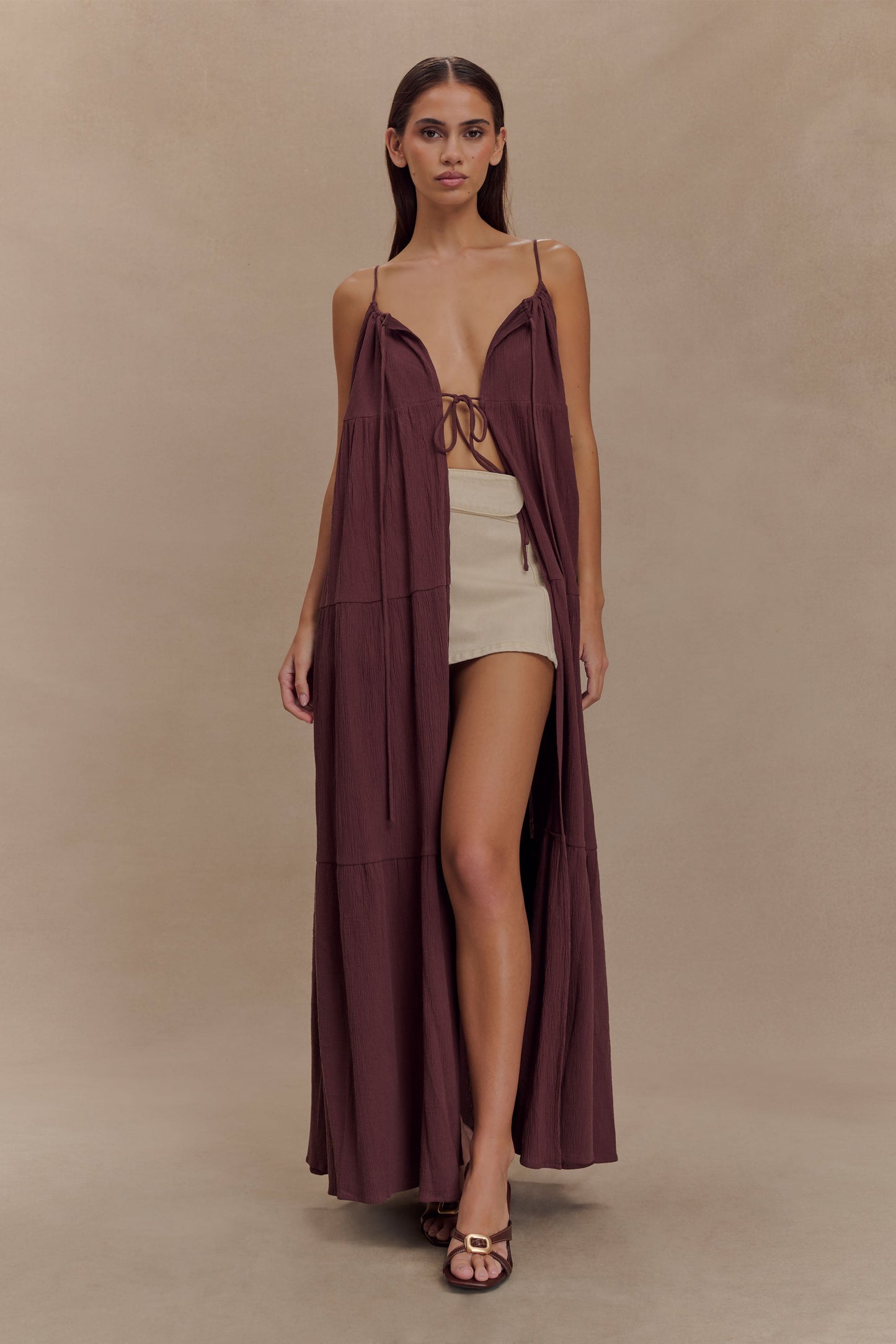 Lenny Front Tie Top - Chocolate