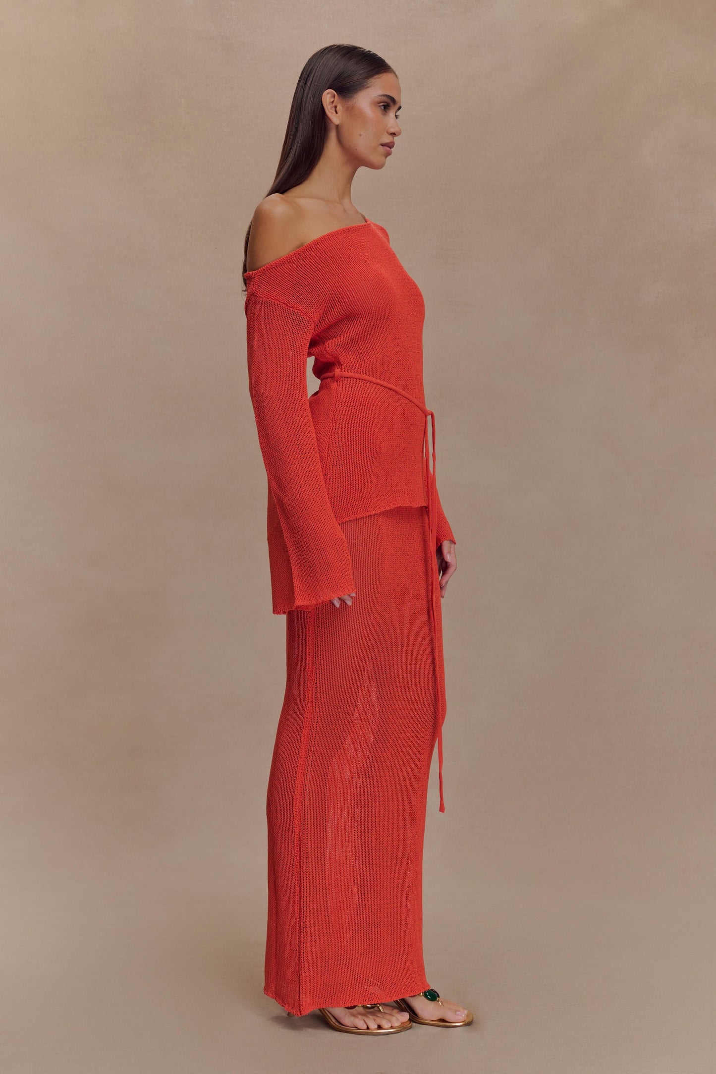 Reagan Knit Maxi Skirt - Orange