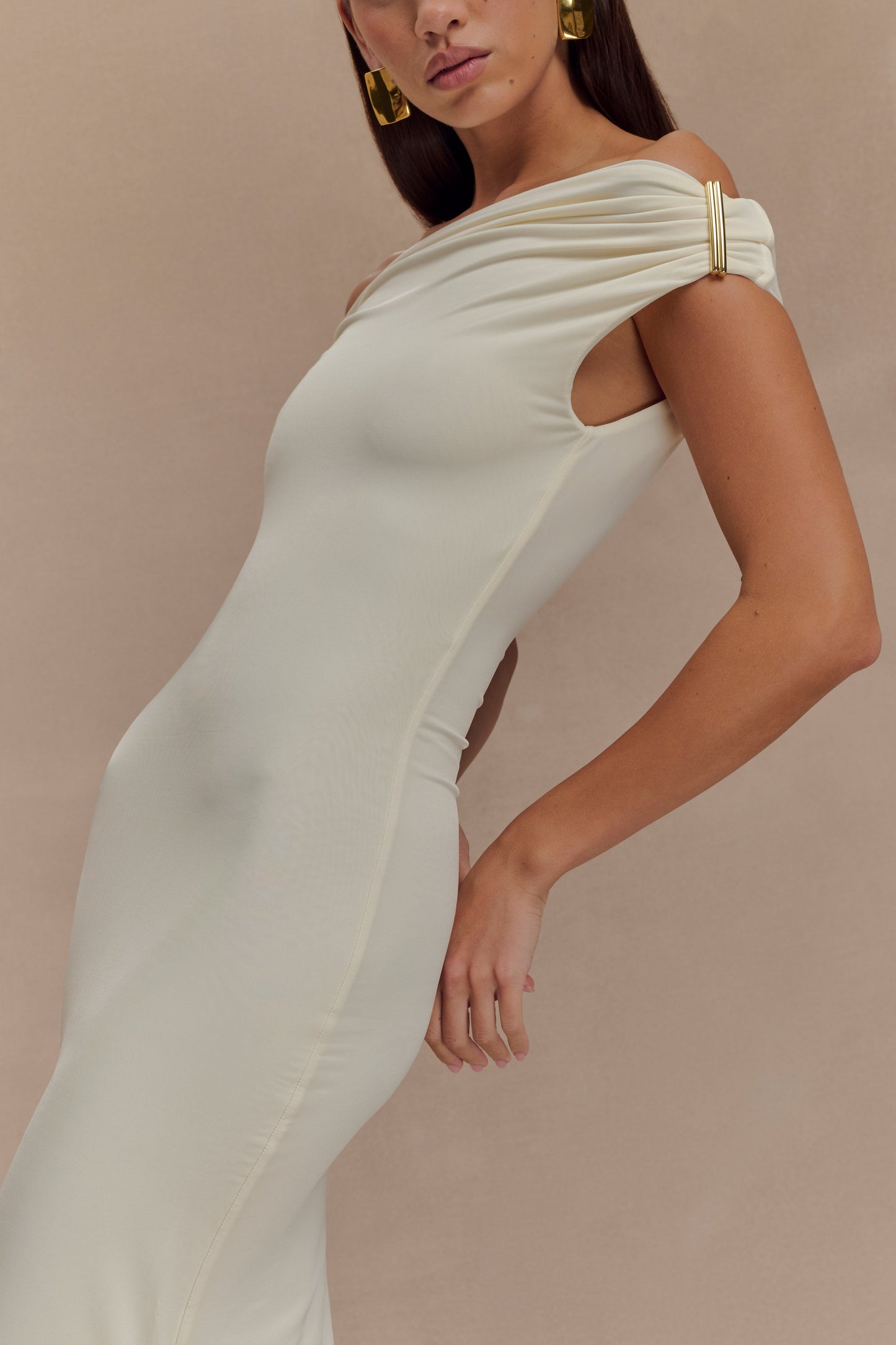 Kinsley Slinky Maxi Dress With Hardware - Ivory